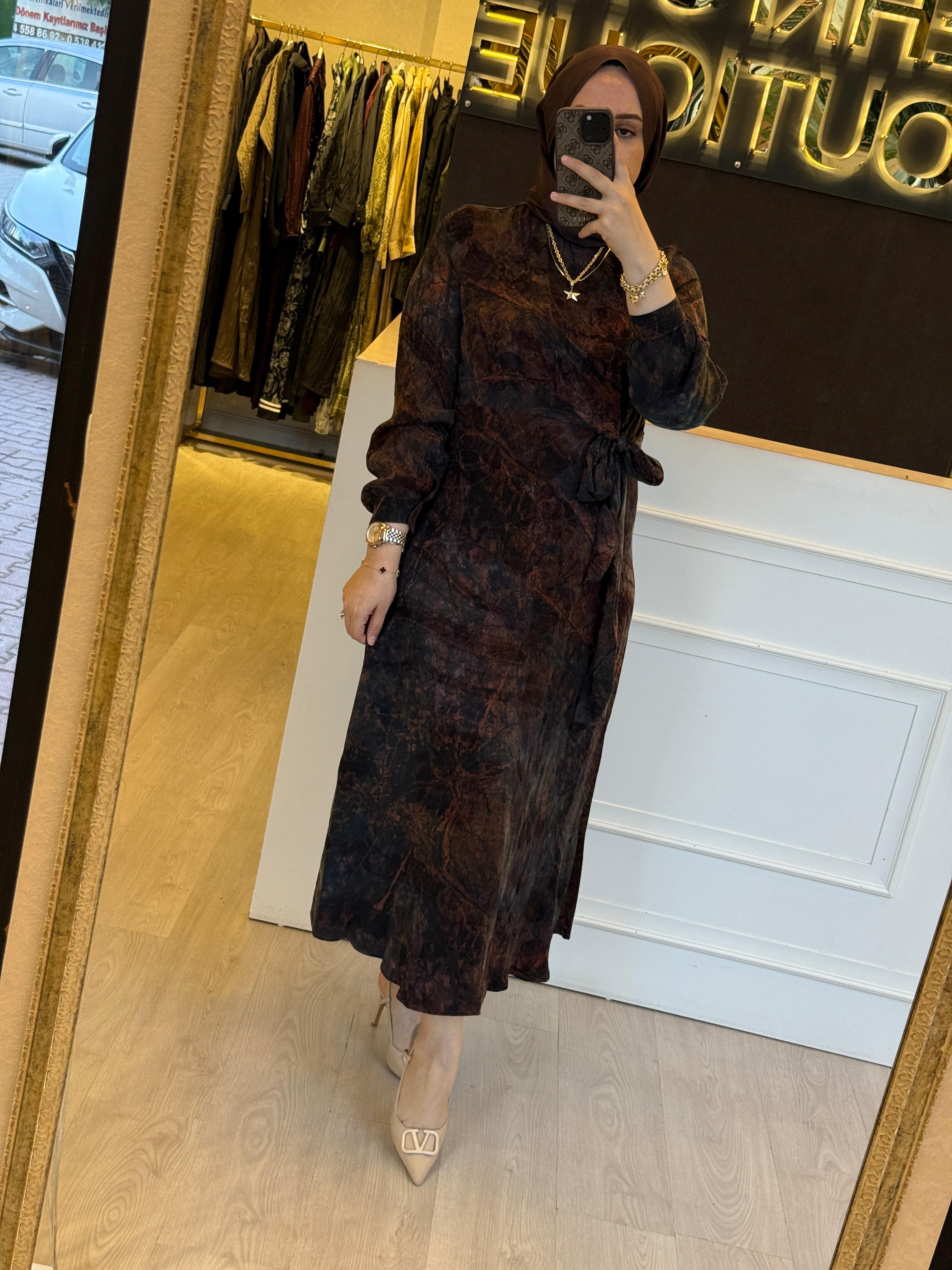 NUSS İpek Cupra Tasarım Uzun Elbise