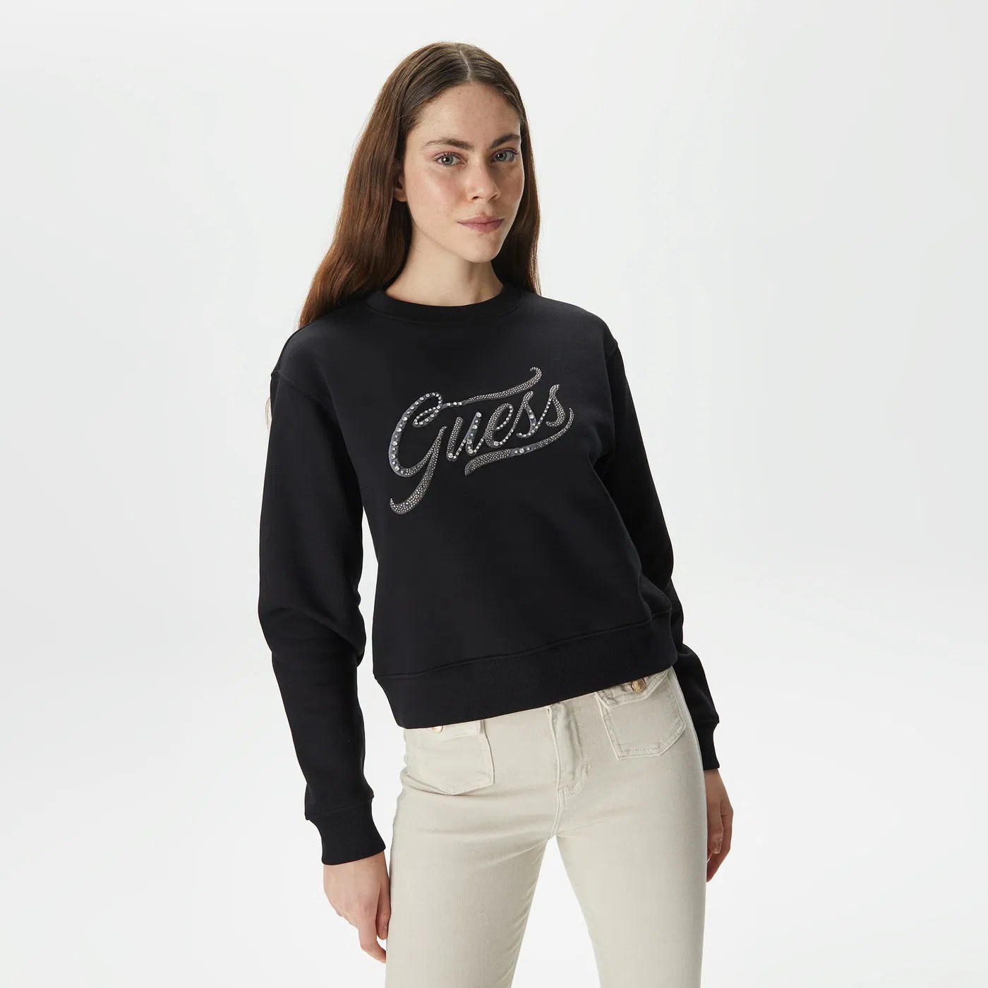GUESS Önü El yazısı nakış işleme uzun kol sweat