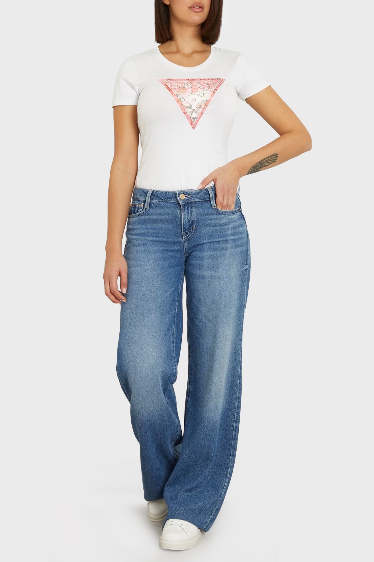 GUESS Satın Pamuklu Slim Fit Tshirt