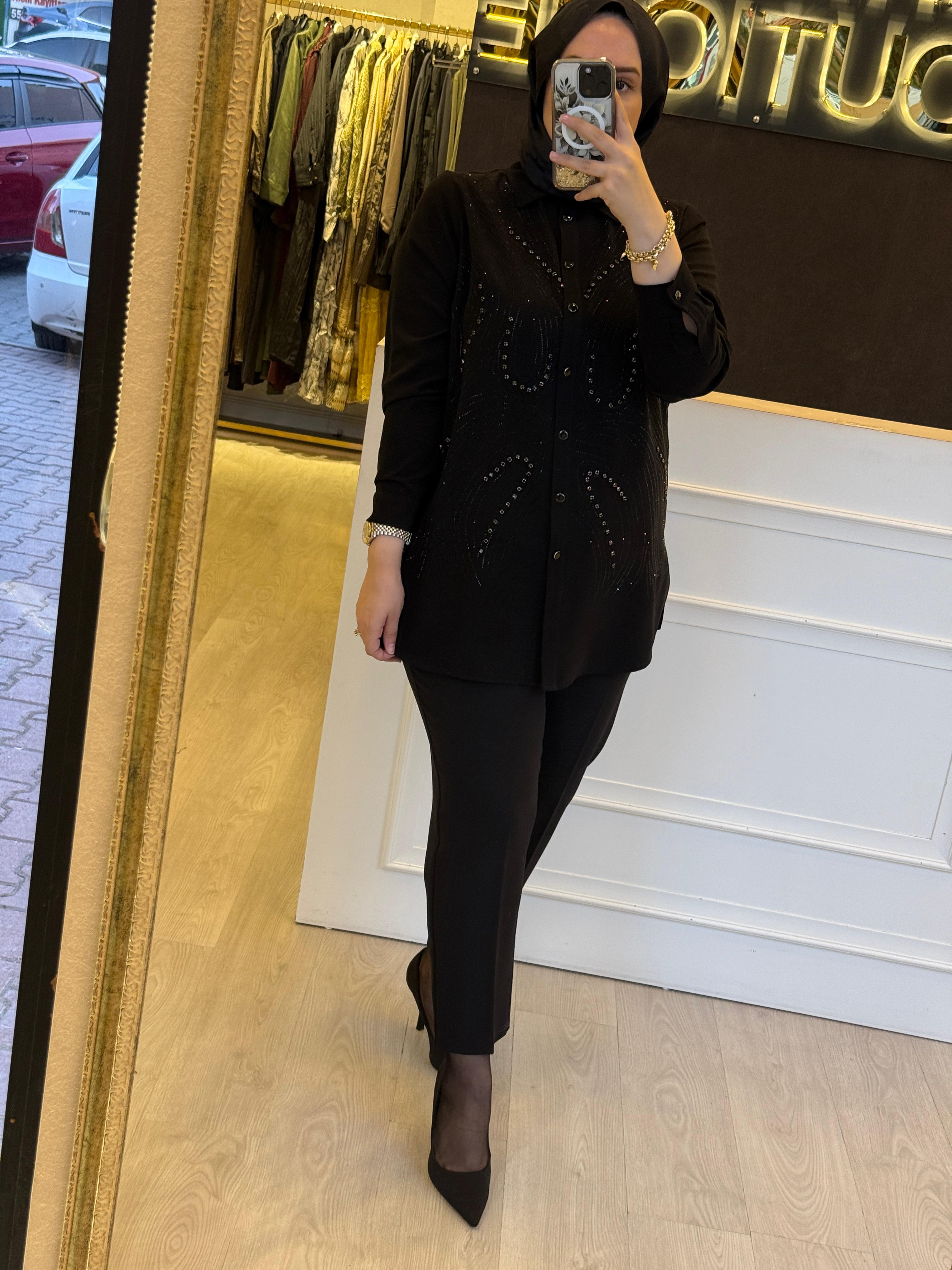 FUAT GÜRSEN Taş İşlemeli Rahat Gömlek