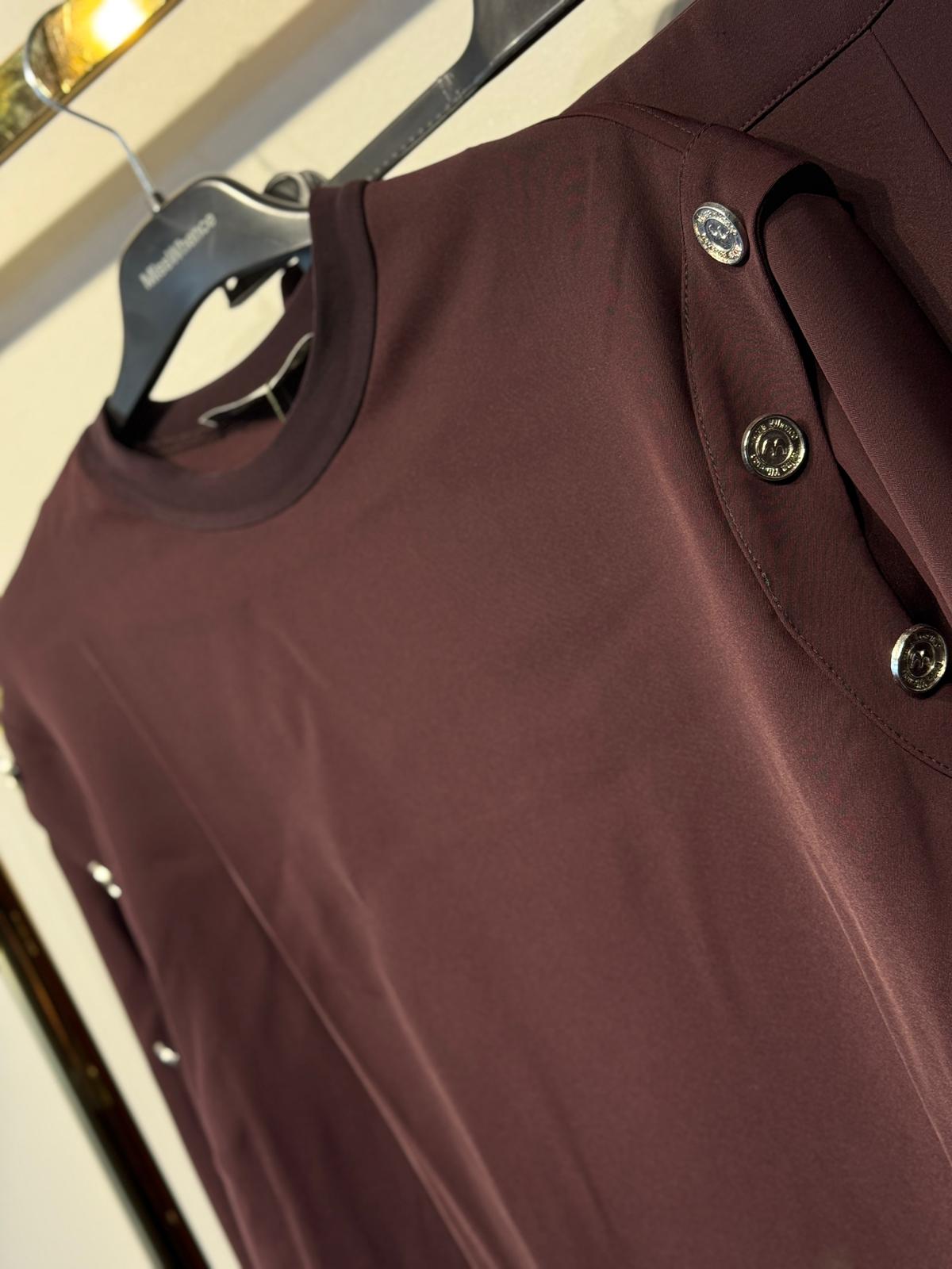 MİSSWHENCE 38032 Şifon Yanlar Düğme İşleme Detaylı Tunik - Desenli Kumaş Çan Etek Takım