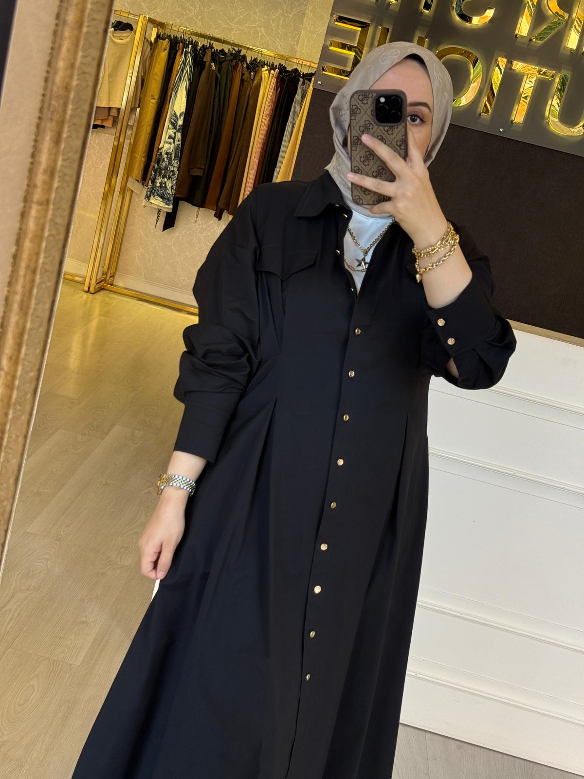 EXQUİSE Gold Düğmeli Uzun Connie Elbise