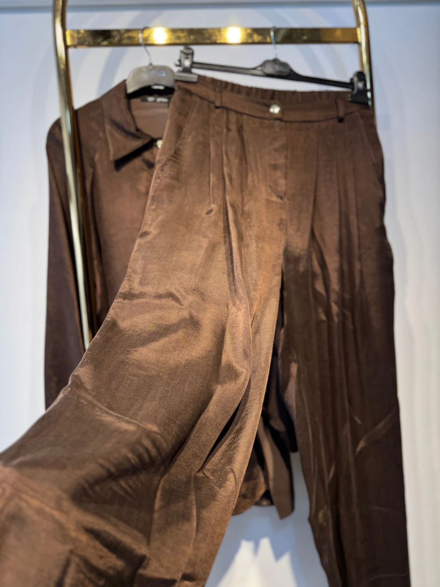 GHİSA Yarım Düğme Yakalı Tunik - Rahat Pantolon İpek Cupra Takım