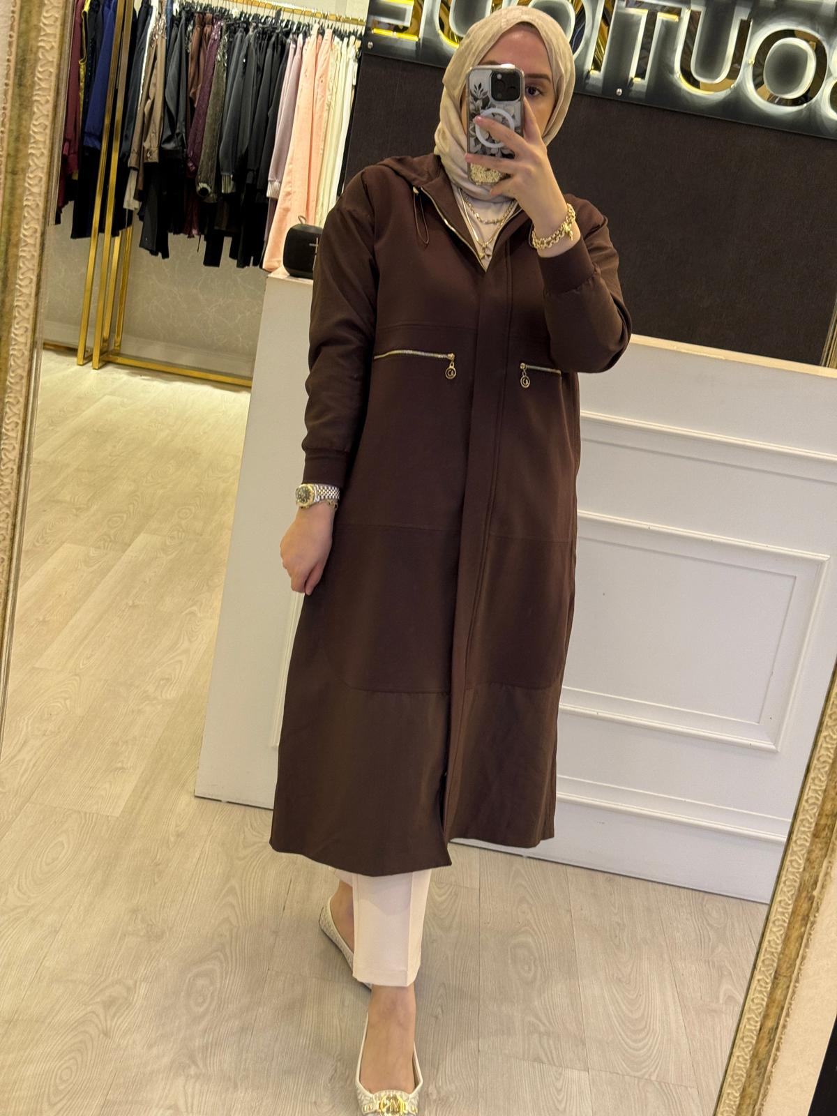 CEREMONY Önden Patlı Cepleri Fermuarlı Kapşonlu Dubai Garnili Çelik Kap