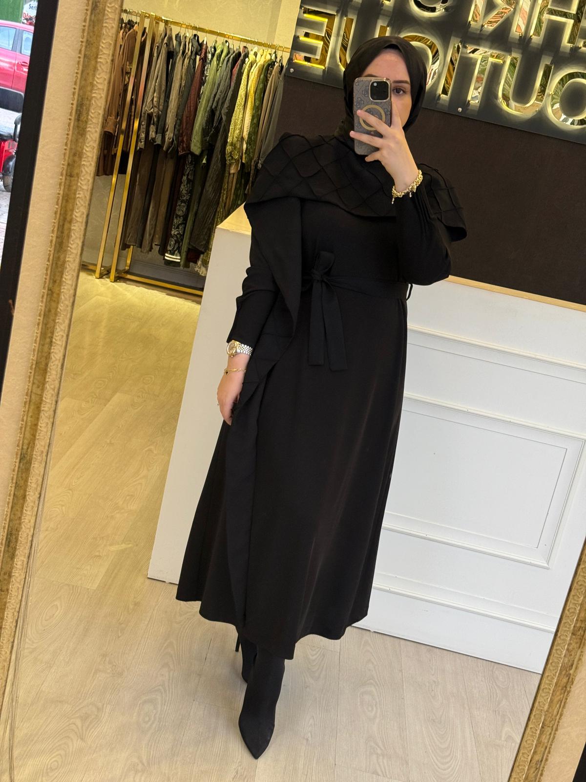 MİSSWHENCE 38816 Çarpraz Özel Tasarım Belden Bağlamalı Uzun Merserize Elbise