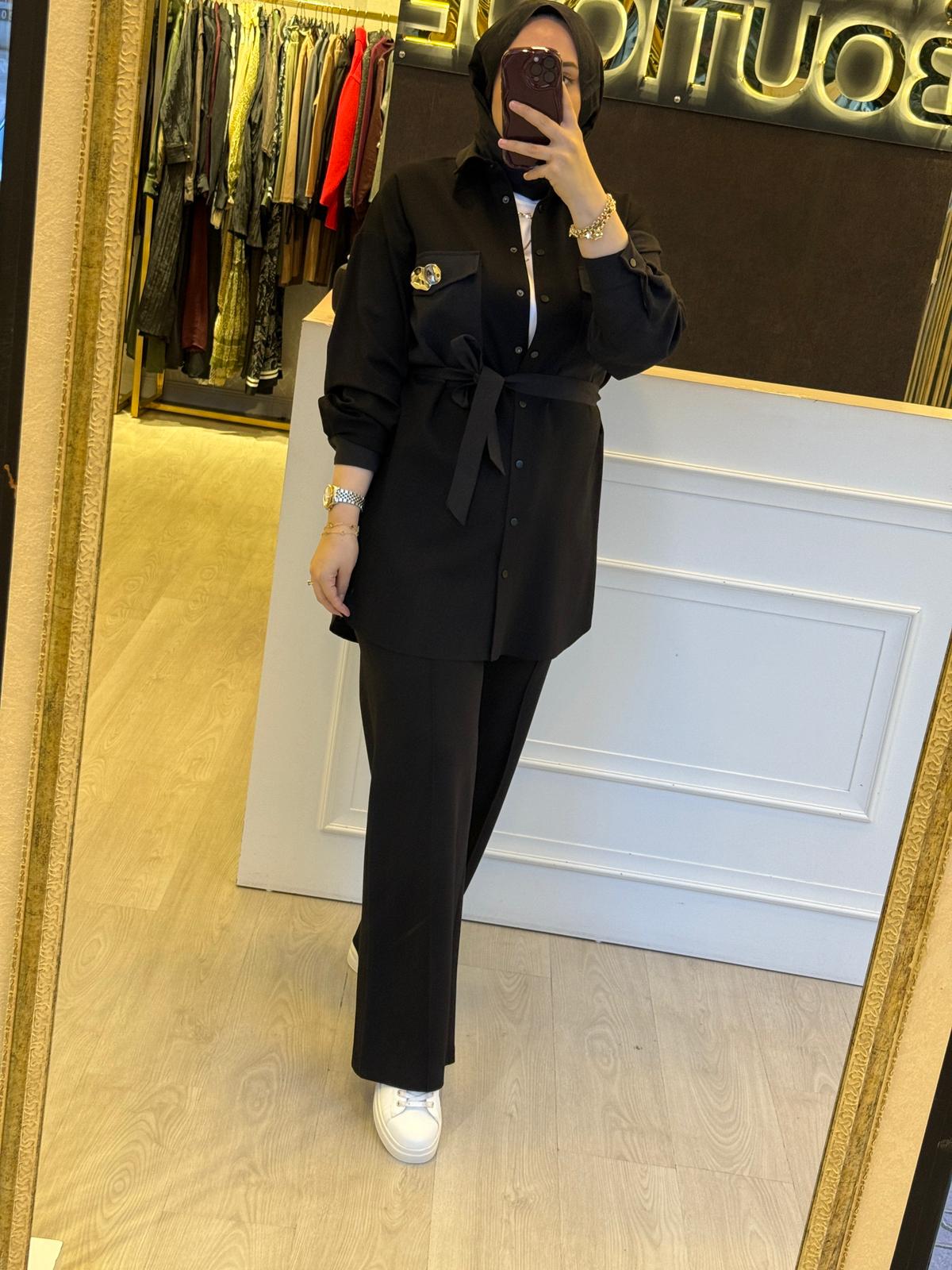 CEREMONY Tuniği Önden Çıtçıtlı Cebi Aksesuar Pantolonlu Takım