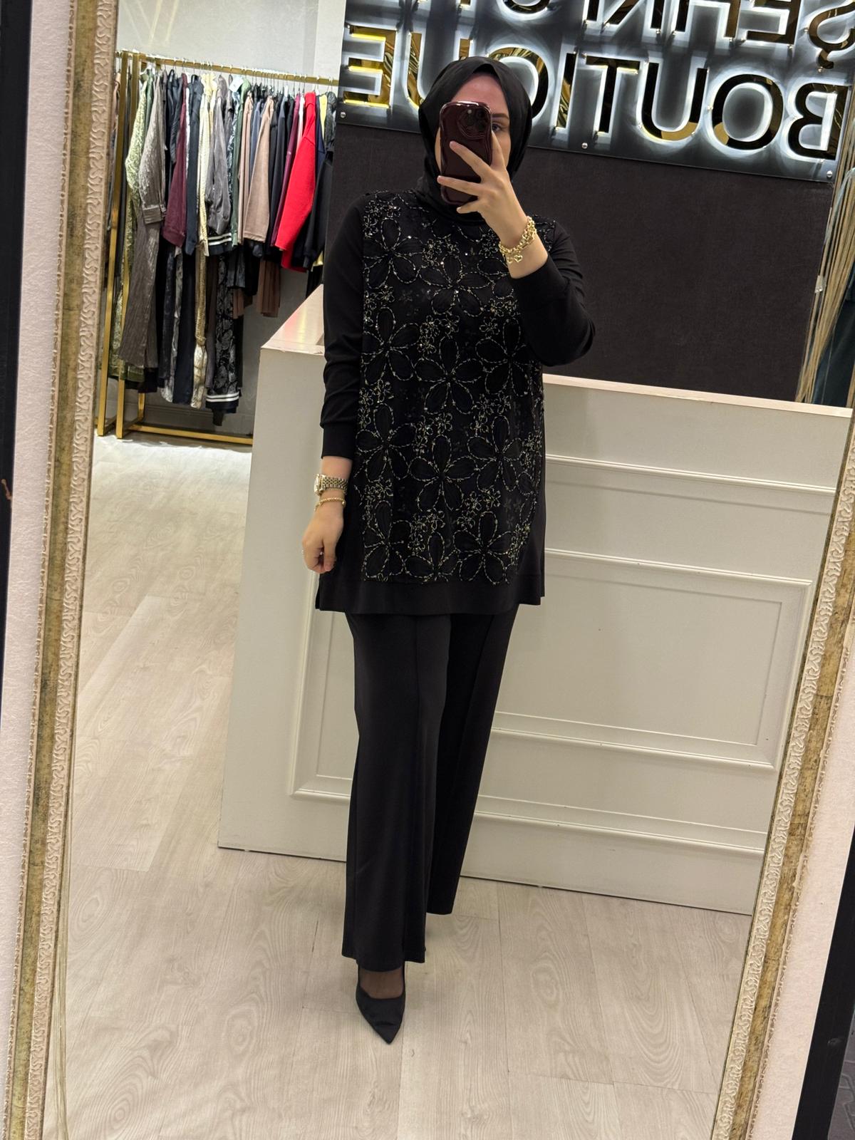 FUAT GÜRSEN Nakış İşleme Detaylı Tunik Pantolon Takım