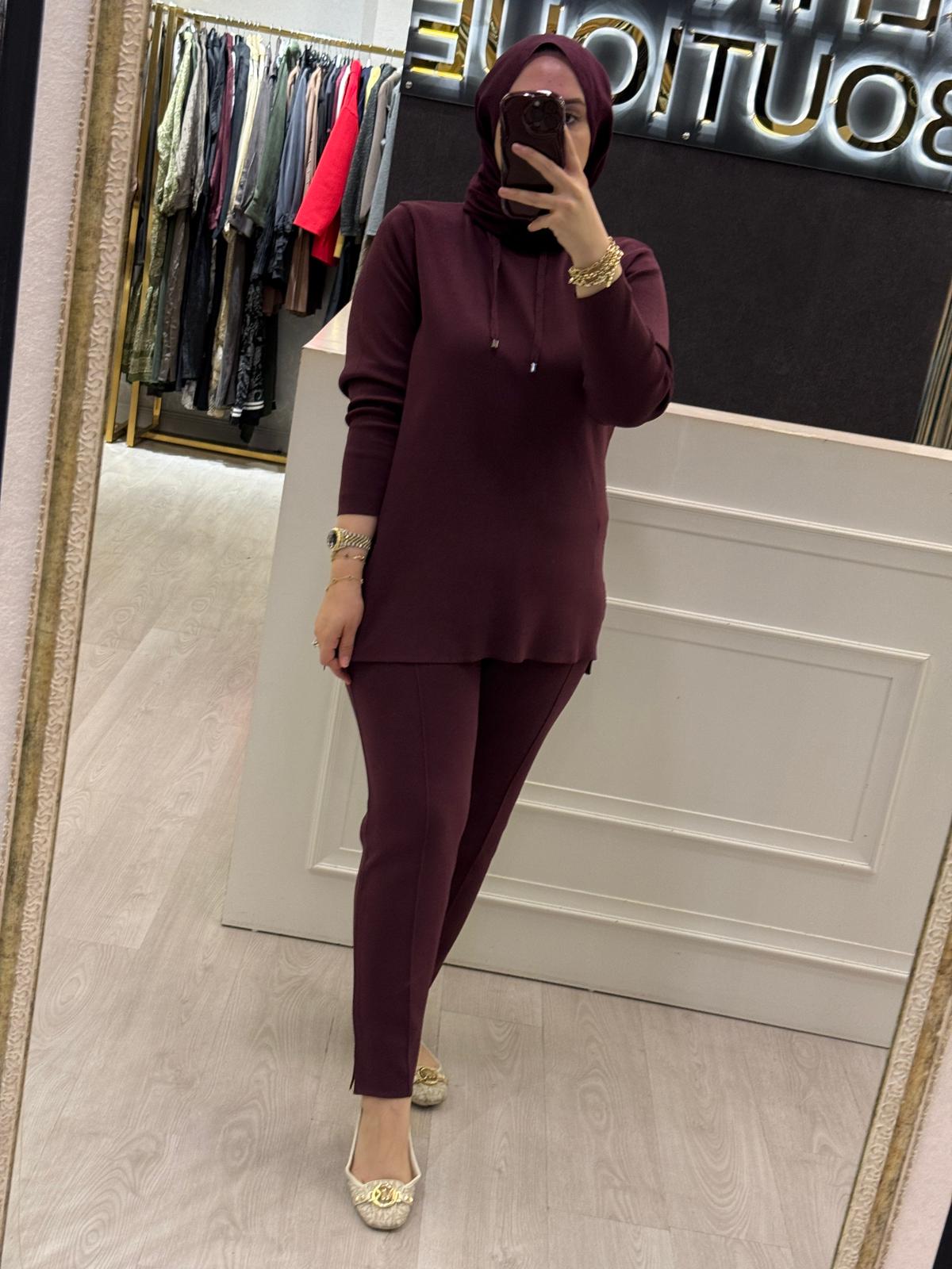 NUSS Merserize Boyunlu Bluz Pantolon Takım