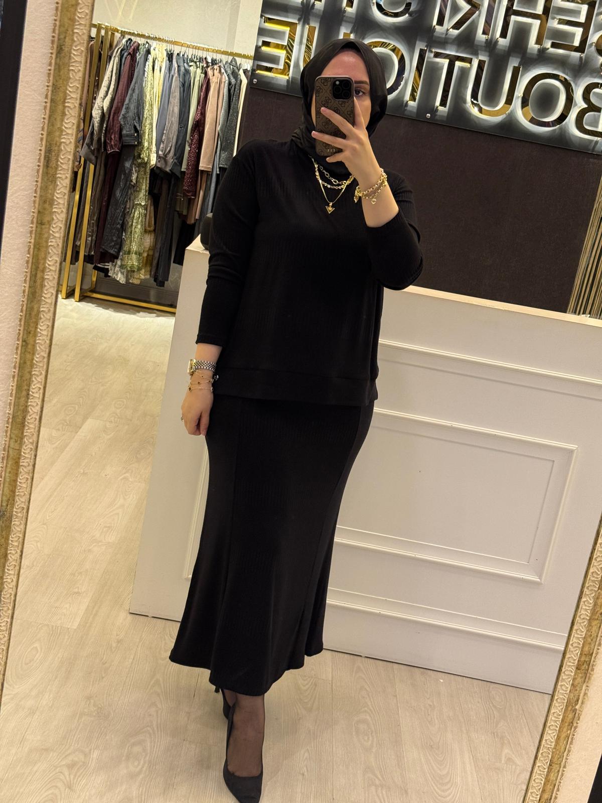 CEREMONY Yün İşlemeli Etekli Triko Merserize Takım