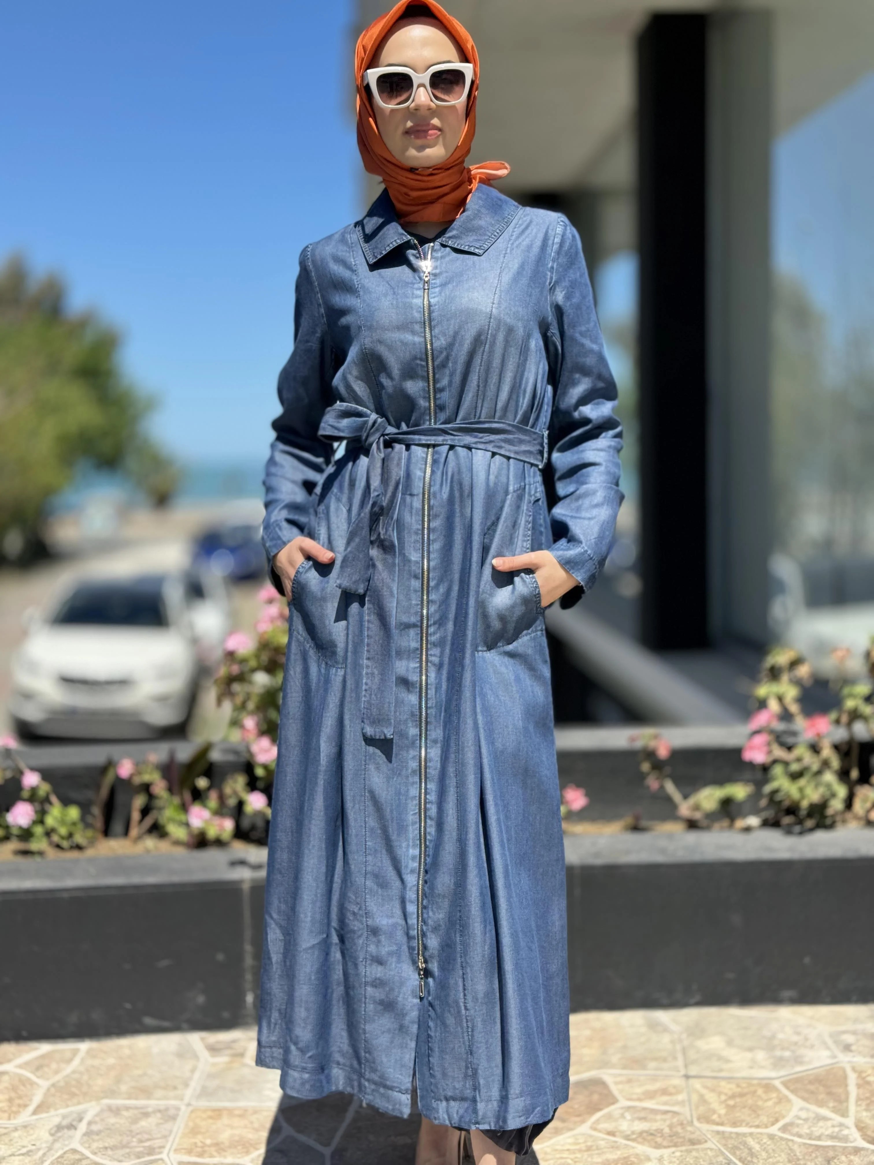 MİSSWHENCE 35518 FERMUARLI TENCEL KENDİNDEN BAĞLAMALI PARDESÜ
