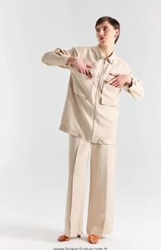 LİSA EXCLUSİVE Fermuar Detaylı Tunik Pliseli Pantolon Takım