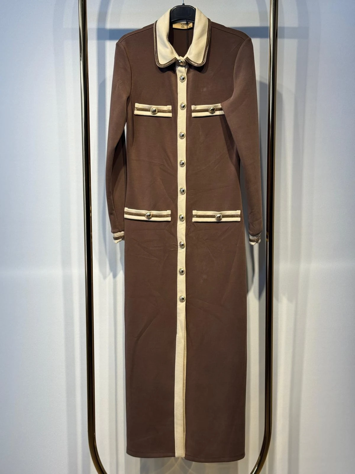 Sİ Design my8 51207 Gold Düğme Detaylı Uzun Elbise