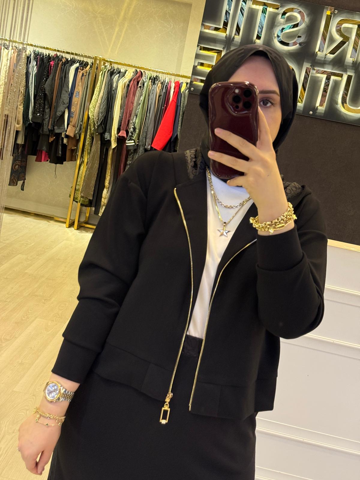 NUSS Oysho Mix Saten Kapşonlu Tunik Etek Takım