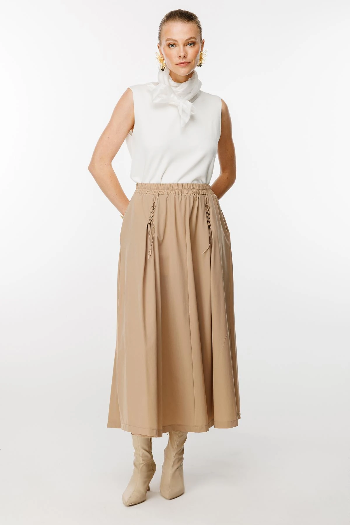 GHİSA LASTİK BAĞCIK DETAYLI BELDEN LASTİKLİ ETEK