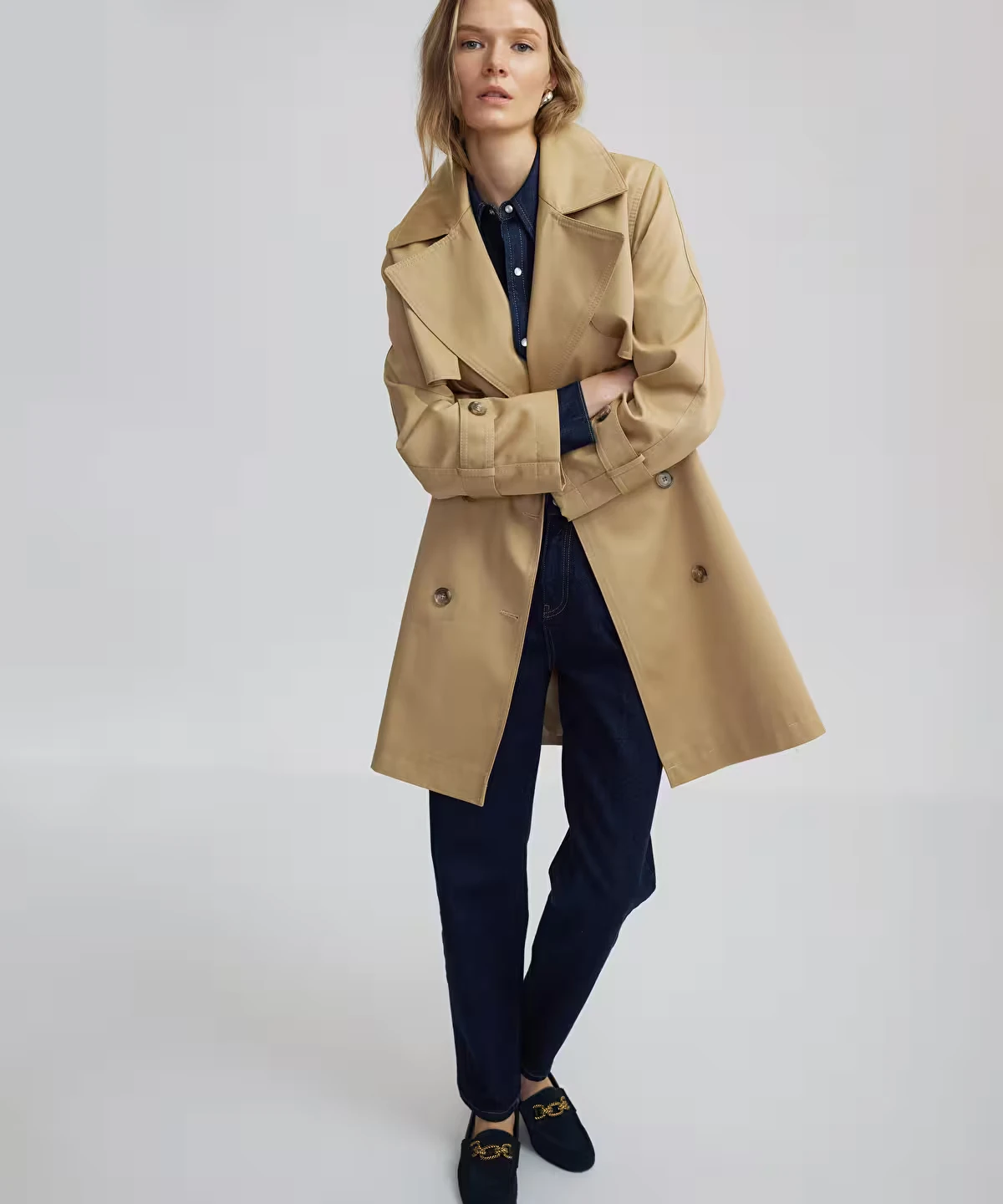 İPEKYOL Düğmeli Geniş Yaka Trençkot