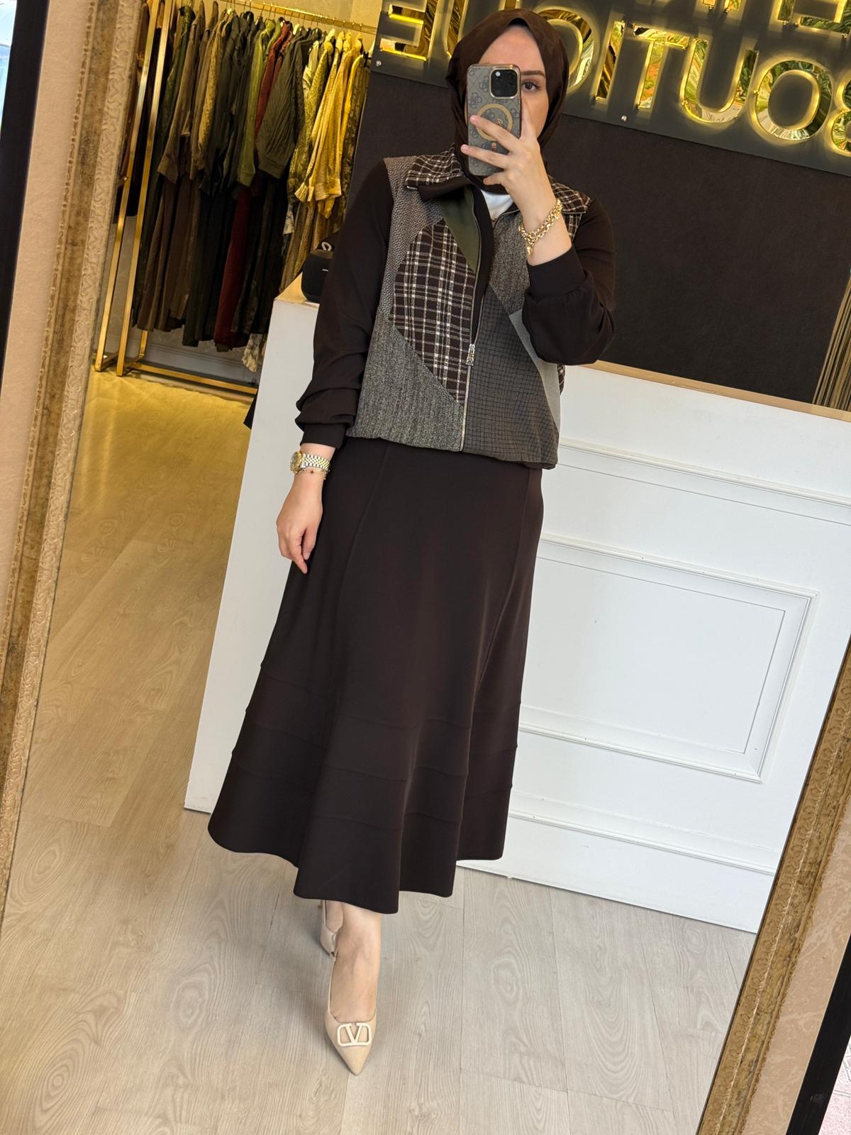 MİSSWHENCE 38200 Mix Kumaş Ceket - Parçalı Etek Takım