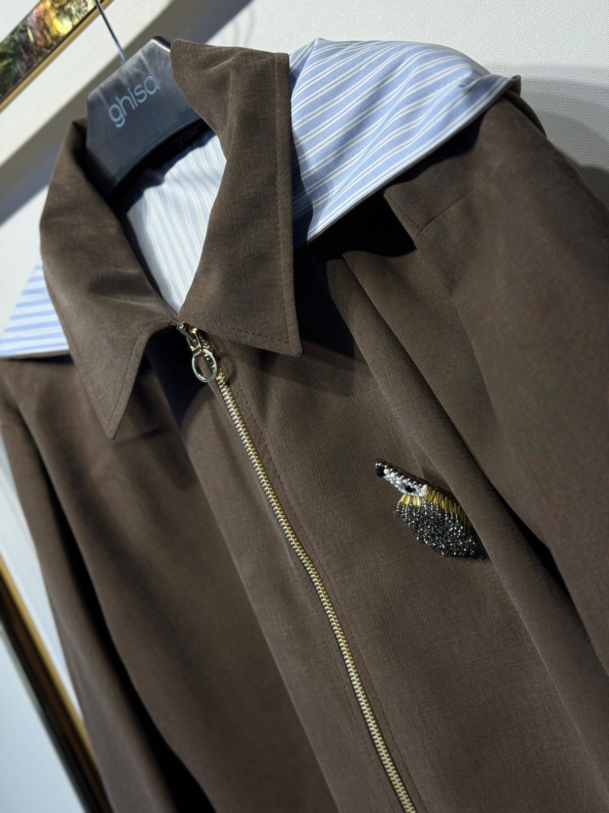 GHİSA Önden Gold Fermuar Gömlekli Görünüm Kapşonlu Ceket