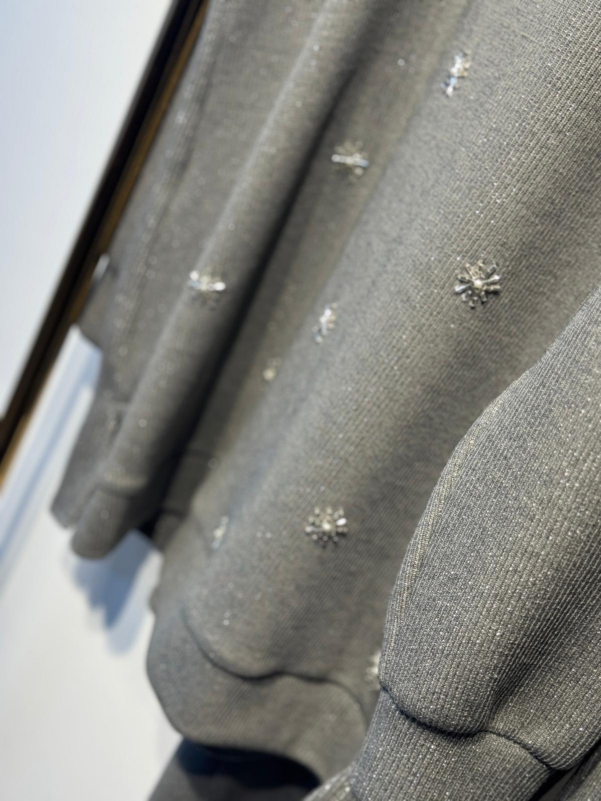 FUAT GÜRSEN Parla İplik İşlemeli Payet Detaylı Rahat Triko Tunik - Pantolon Takım