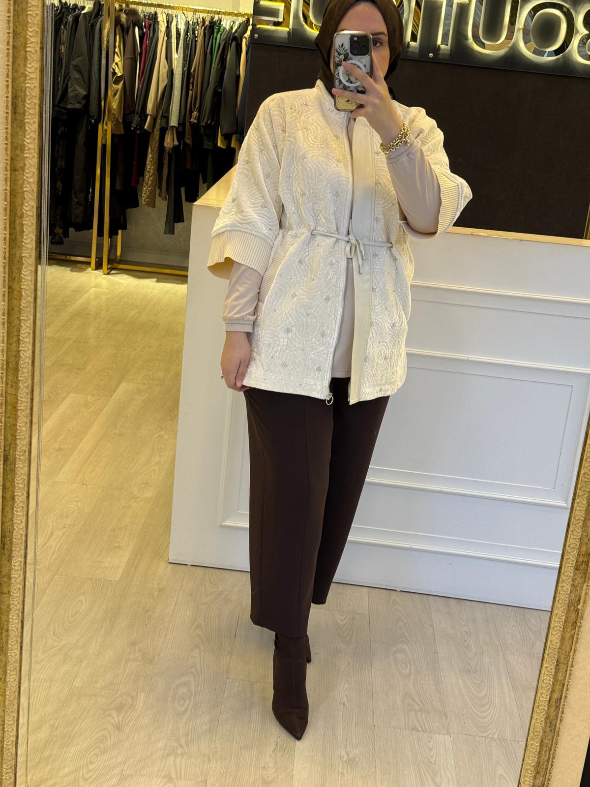 GHİSA Boncuk İşlemeli Belden Gizli Bağcık Bağlamalı Rahat Ceket