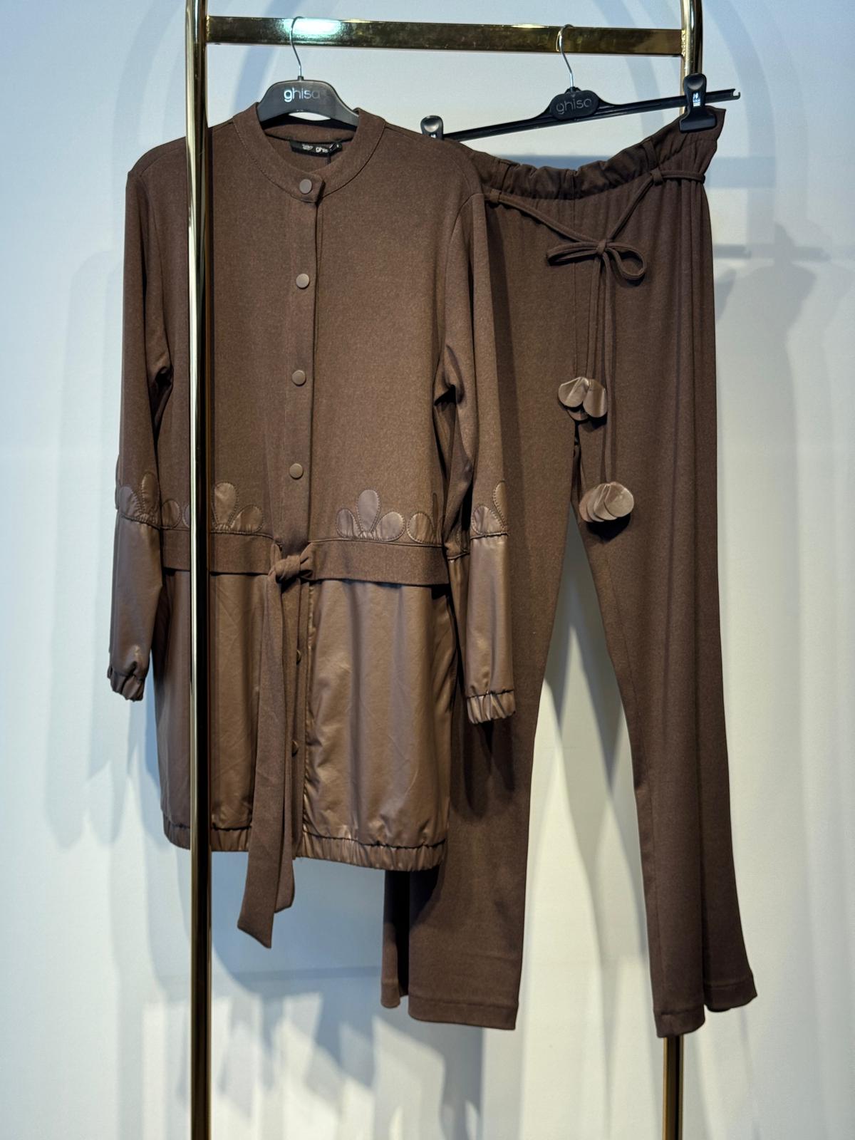 GHİSA Deri Detaylı Merserize Ceket Pantolon Takım