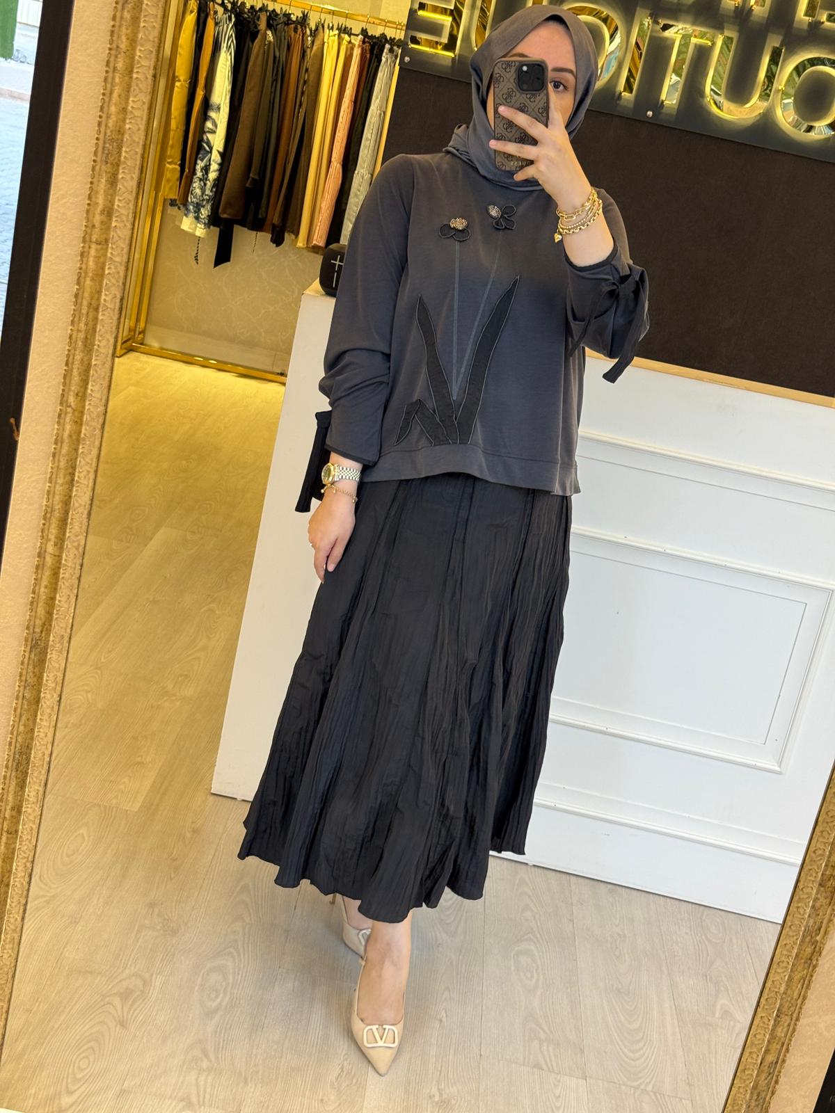 LİSSMORE Nakış İşlemeli Tunik Kırıştırma Kumaş Etek Takım