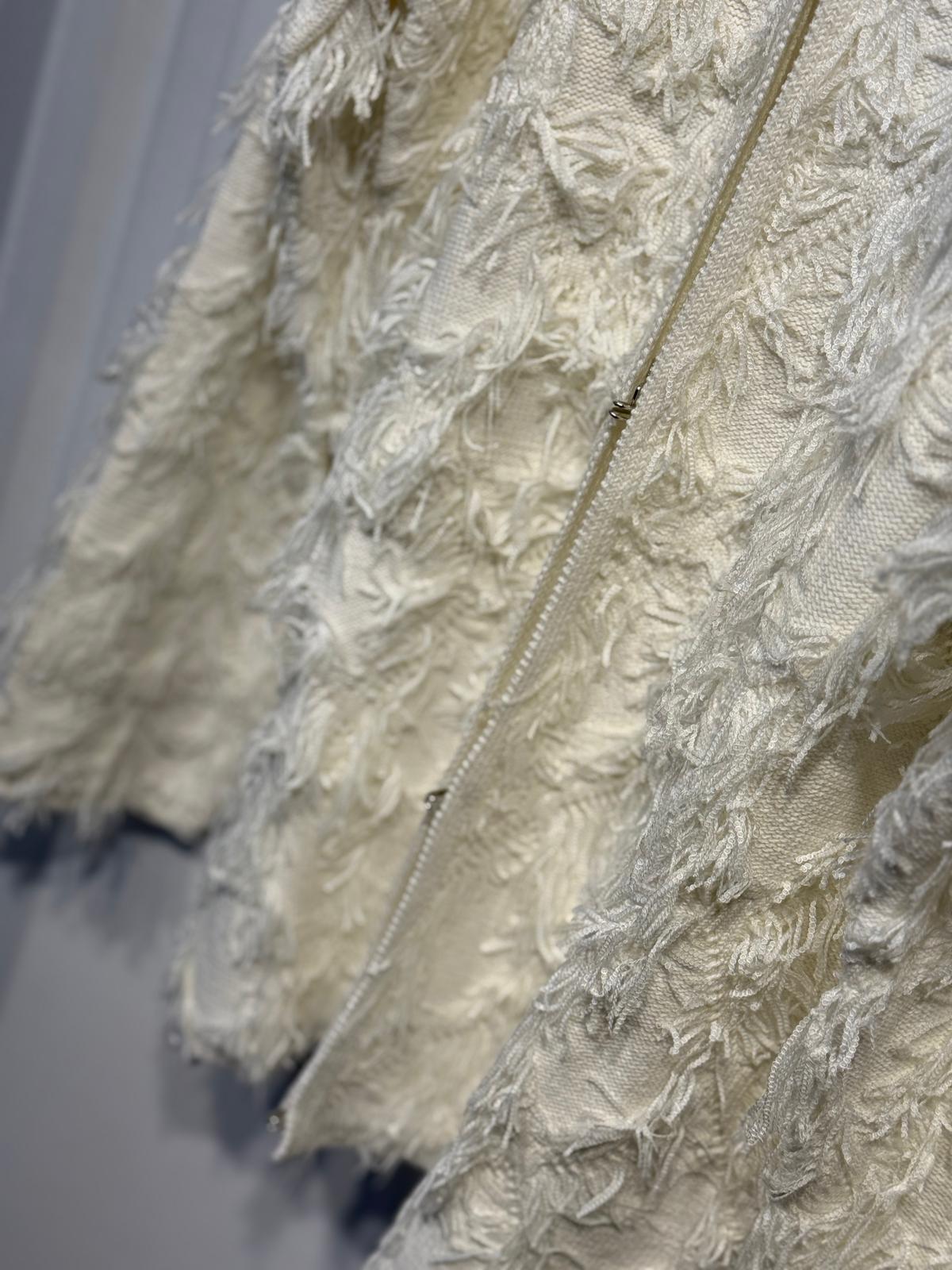 GHİSA Önden Çengel Bağlamalı Ful Saçak İşleme Detaylı Yakasız Triko Ceket