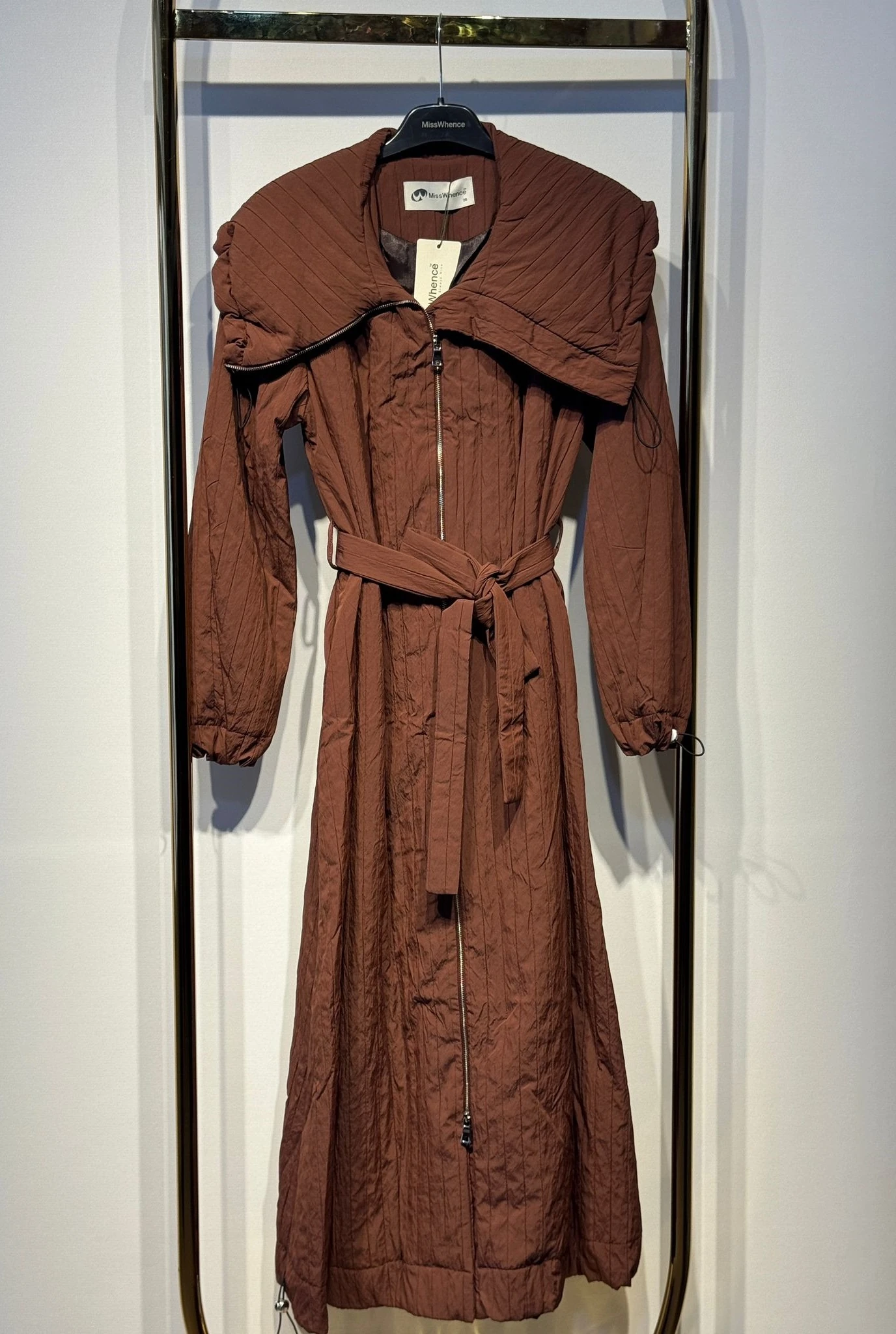 MİSSWHENCE 38508 Kabartma Kumaş Önden Fermuarlı Pardesü