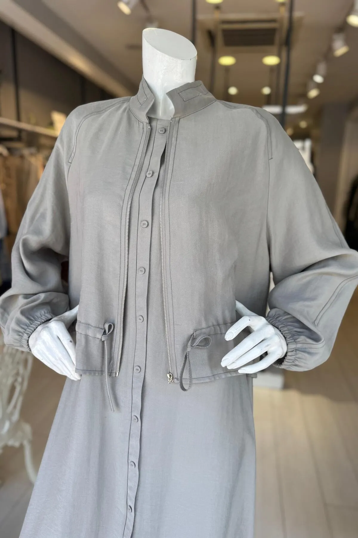 CEREMONY İç Elbisesi Önden Baskı Düğmeli Kısa Ceketli Elbiseli Takım