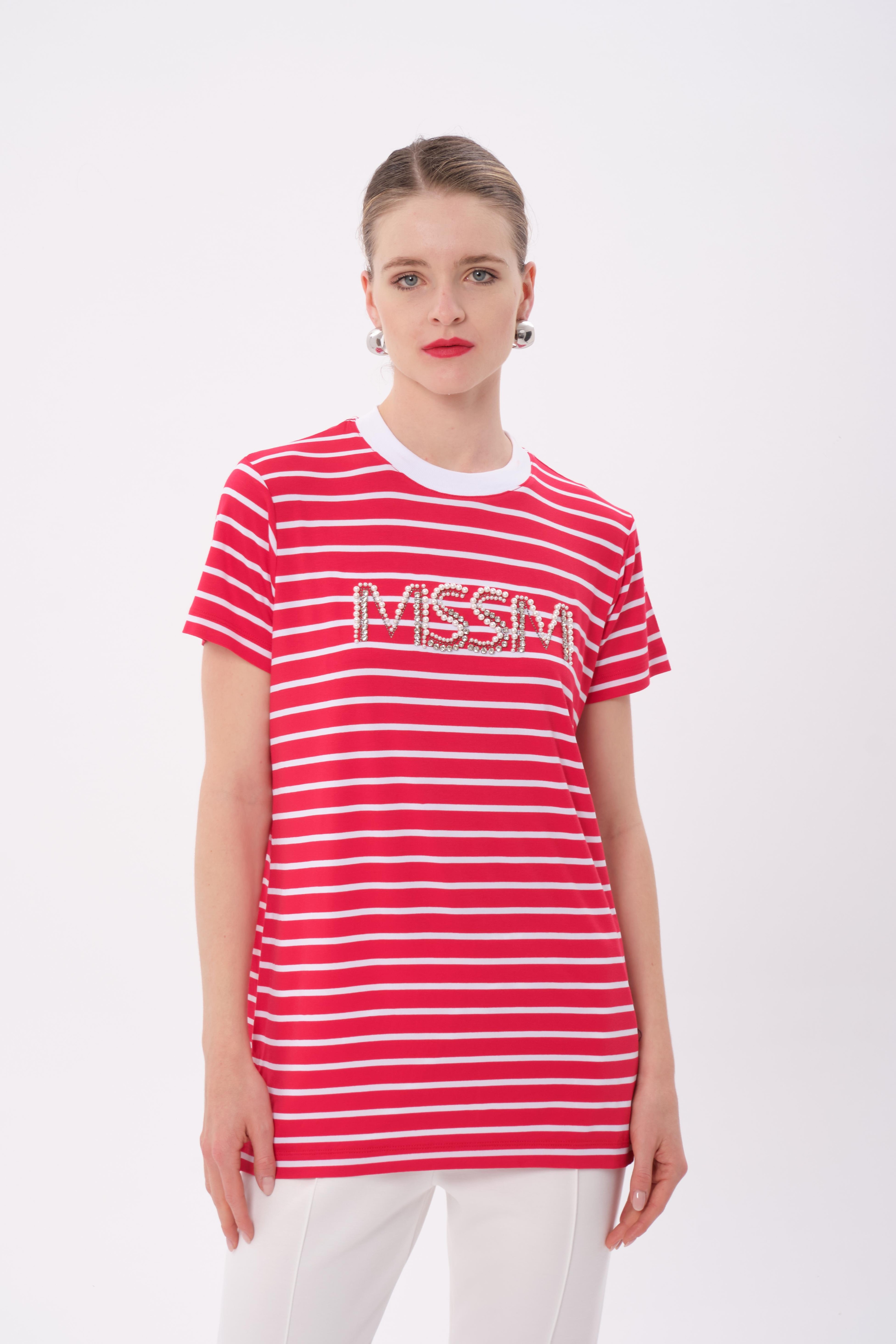 MİSSEMRAMİSS MSSM Taşlı Çizgili Tshirt
