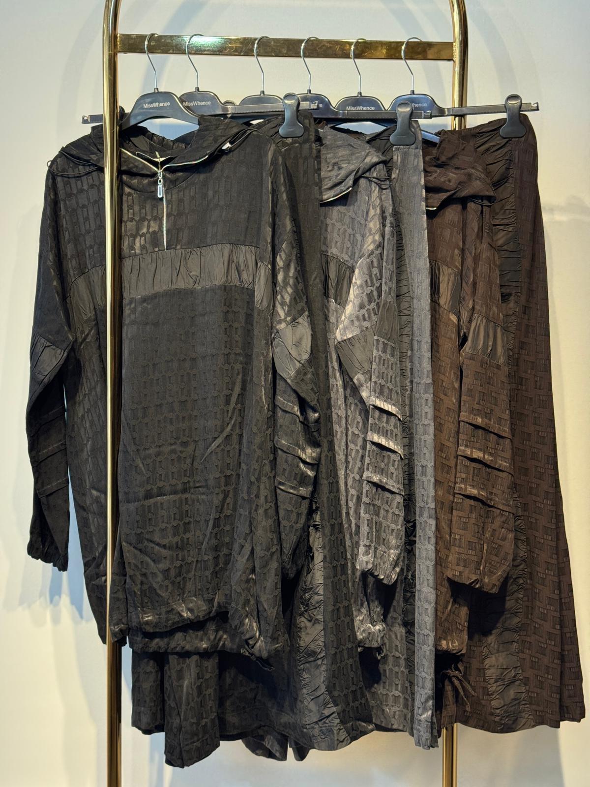 MİSSWHENCE 38034 Desenli İpek Cupra Kumaş Kapşonlu Sweat - Etek Tasarım Takım