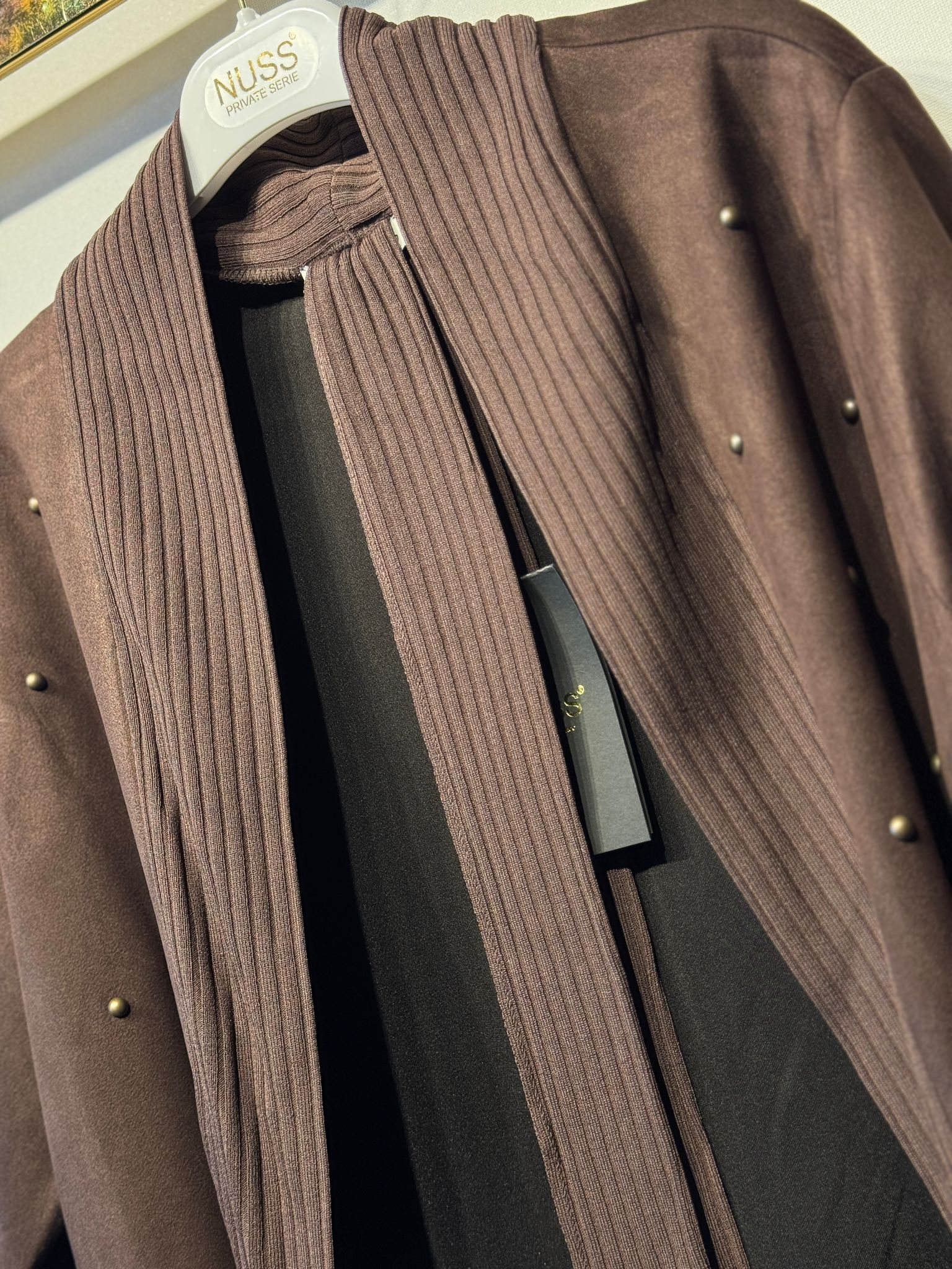 NUSS Top Boncuk İşlemeli Süet Mix Triko Uzun Kap