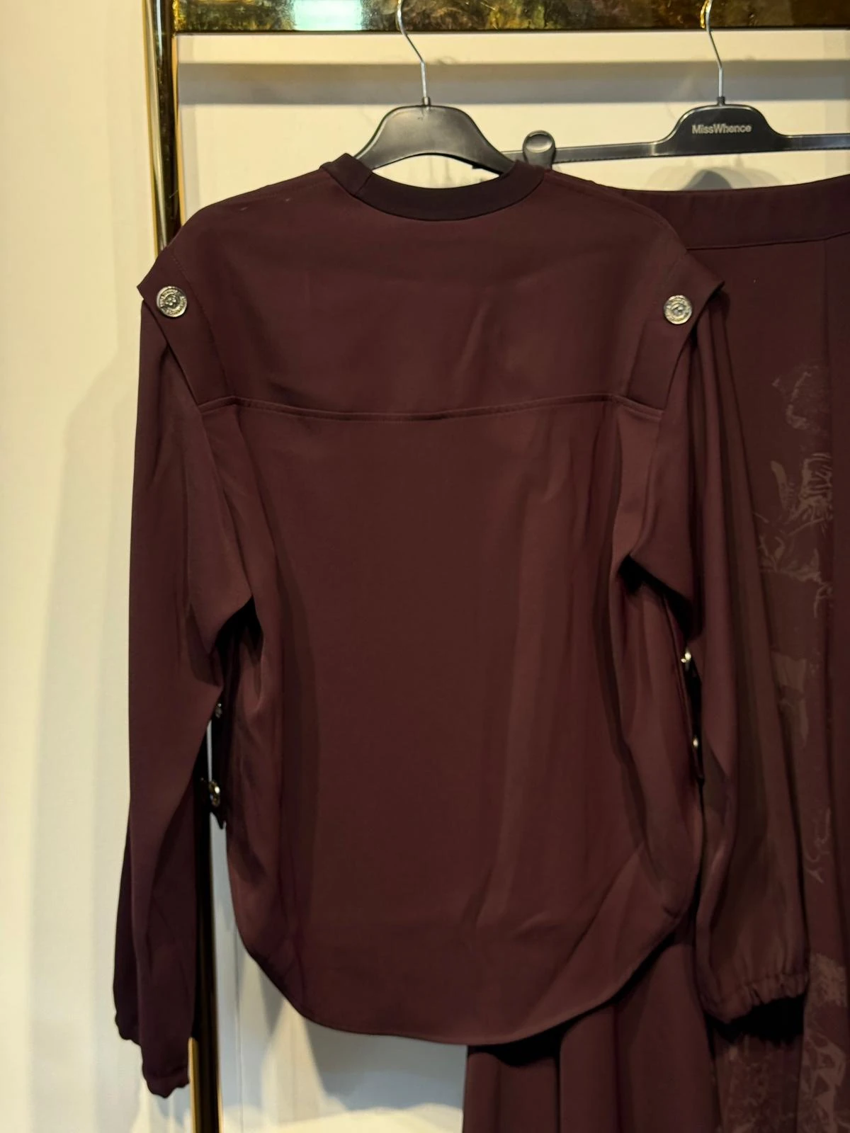 MİSSWHENCE 38032 Şifon Yanlar Düğme İşleme Detaylı Tunik - Desenli Kumaş Çan Etek Takım