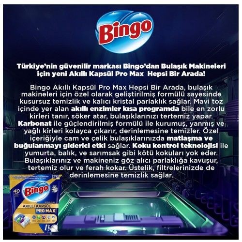 Bingo Akıllı Kapsül Pro Max Bulaşık Makinesi Tableti 40'lı 2 Adet