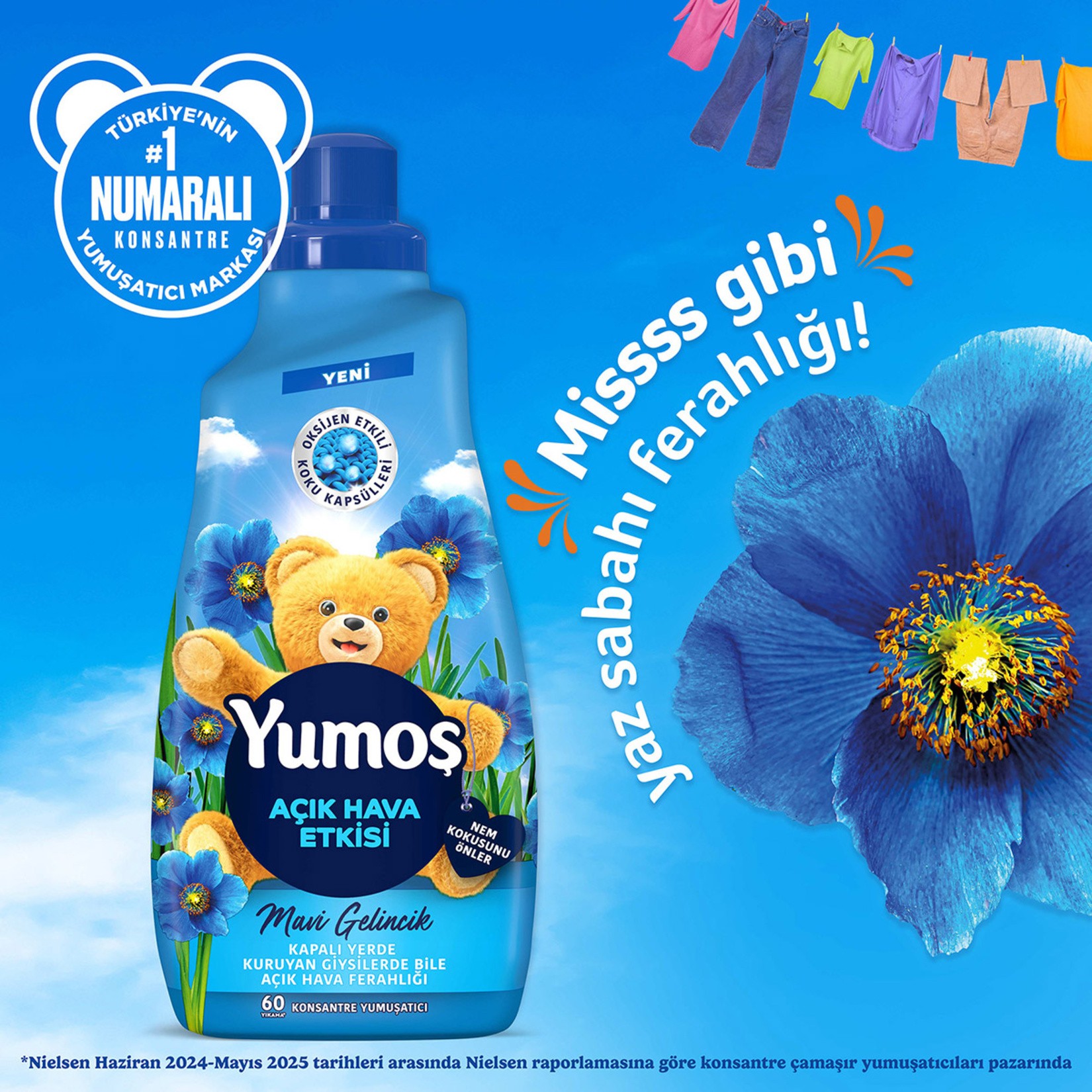 Yumoş Açık Hava Etkisi Mavi Gelincik Konsantre Yumuşatıcı 60 Yıkama 1.44 lt