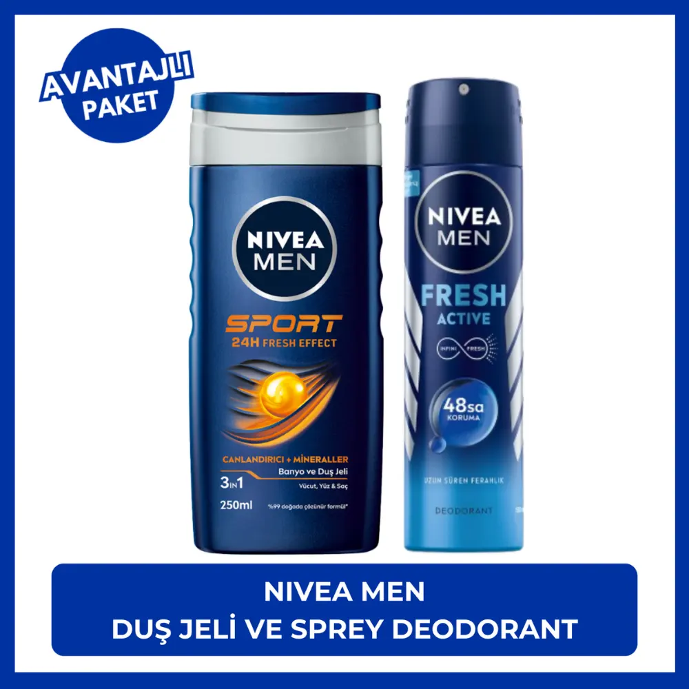 Nivea Fresh Active 150 ml Erkek Deodorant Sprey ve 250 ml Sport Duş Jeli