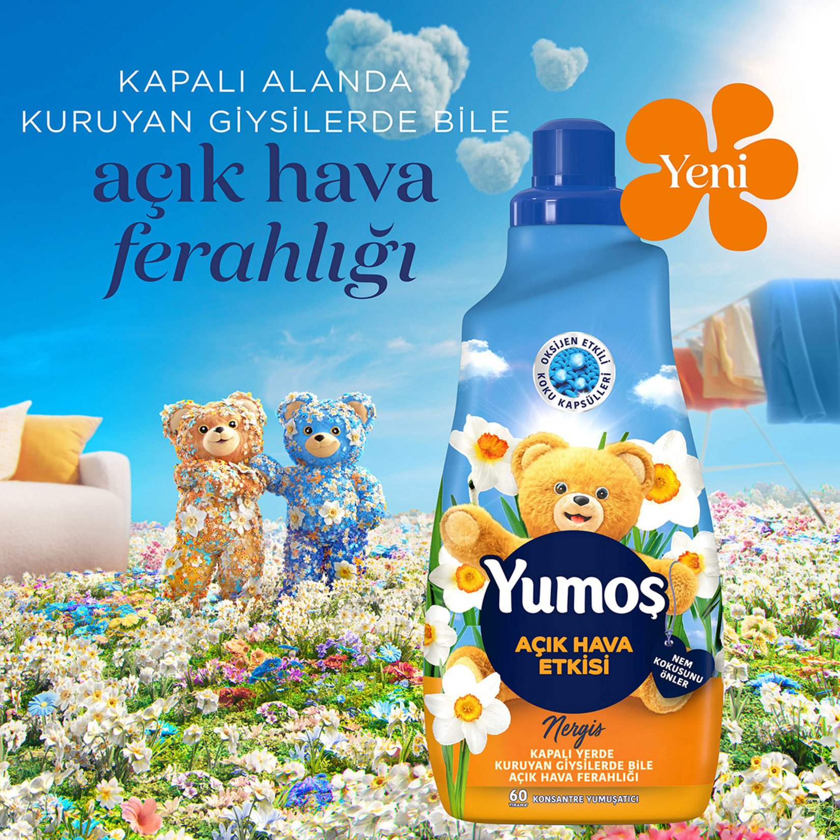 Yumoş Açık Hava Etkisi Nergis Konsantre Yumuşatıcı 60 Yıkama 1.44 lt