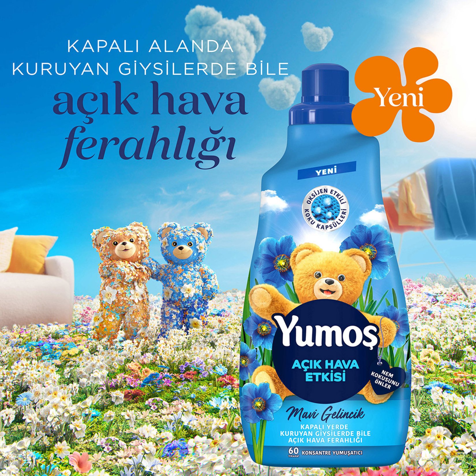 Yumoş Açık Hava Etkisi Mavi Gelincik Konsantre Yumuşatıcı 60 Yıkama 1.44 lt