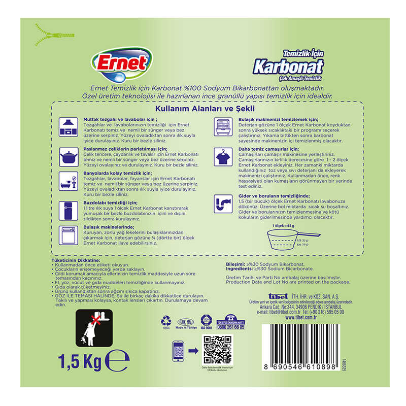 Ernet Temizlik İçin Karbonat 1,5 kg