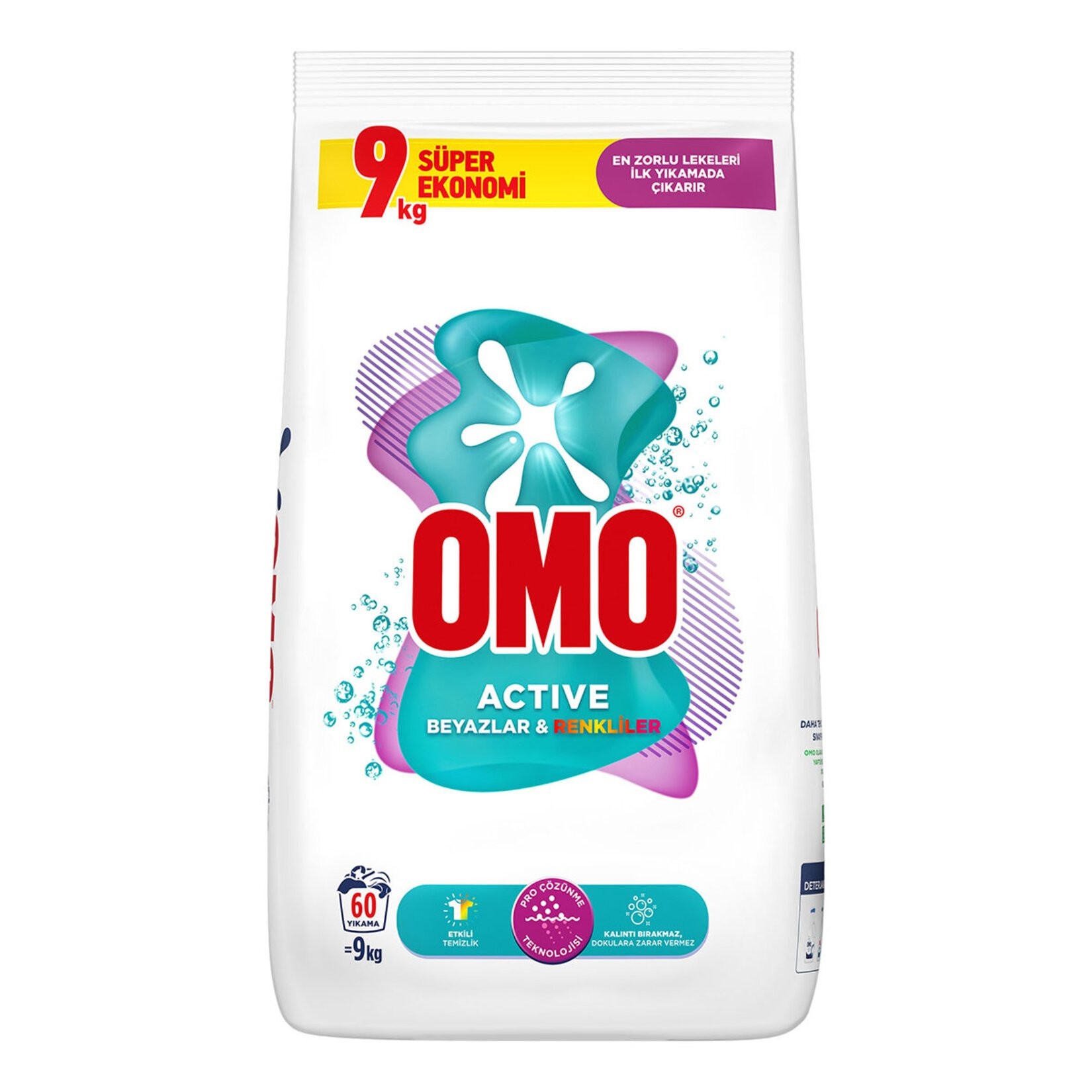 Omo Active Beyazlar ve Renkliler için 9 kg Toz Deterjan