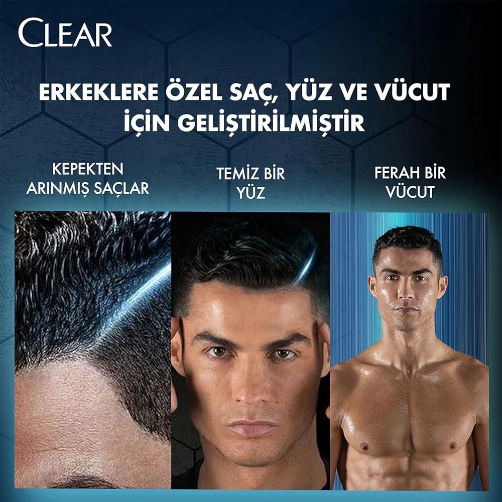 Clear Men 3 in 1 Şampuan & Duş Jeli Ferahlatıcı Mentol Saç Yüz Vücut İçin 350 ml