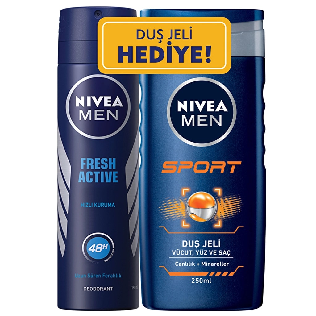 Nivea Fresh Active 150 ml Erkek Deodorant Sprey ve 250 ml Sport Duş Jeli