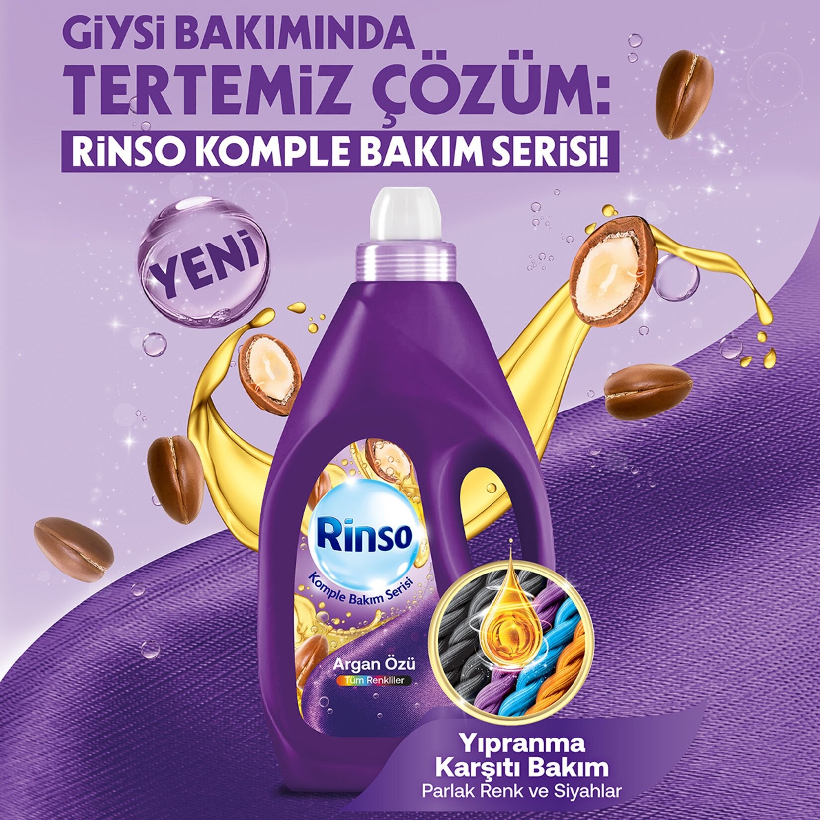 Rinso Argan Özü Renkliler için Sıvı Deterjan 50 Yıkama 3 lt