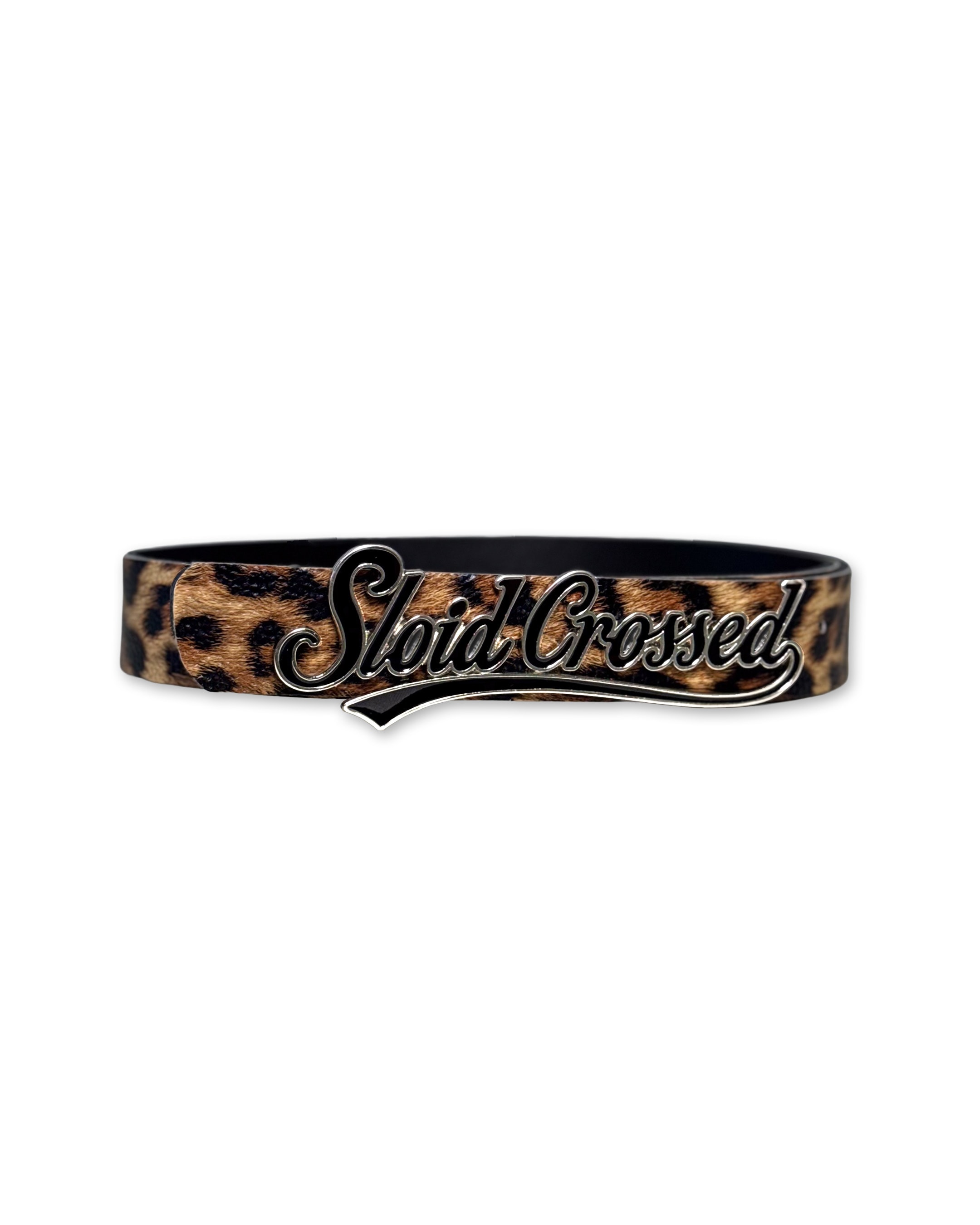 BLACK TYPE LOGO LEOPARD BELT