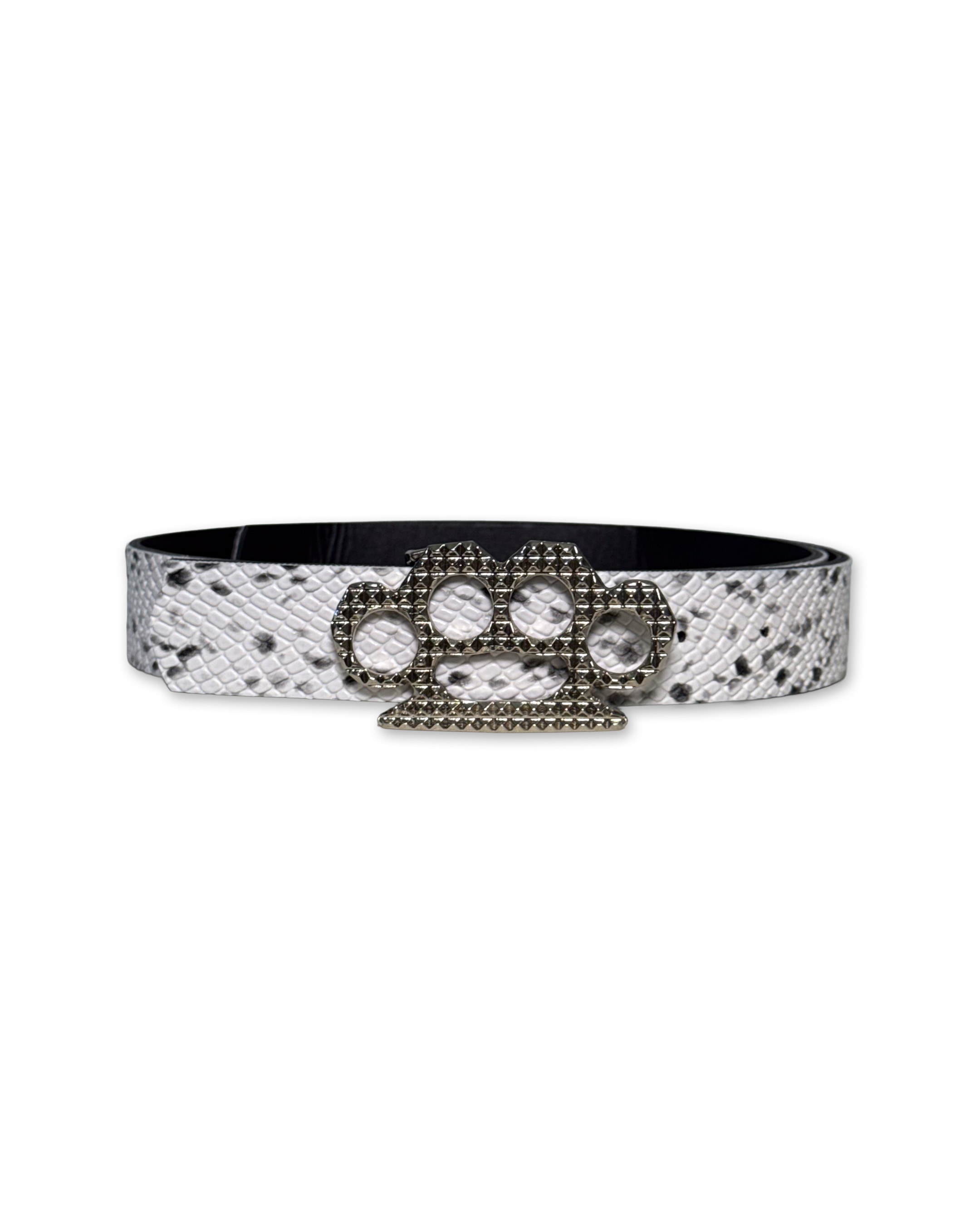 PYRAMID KNUCKLES WHITE SNAKE BELT