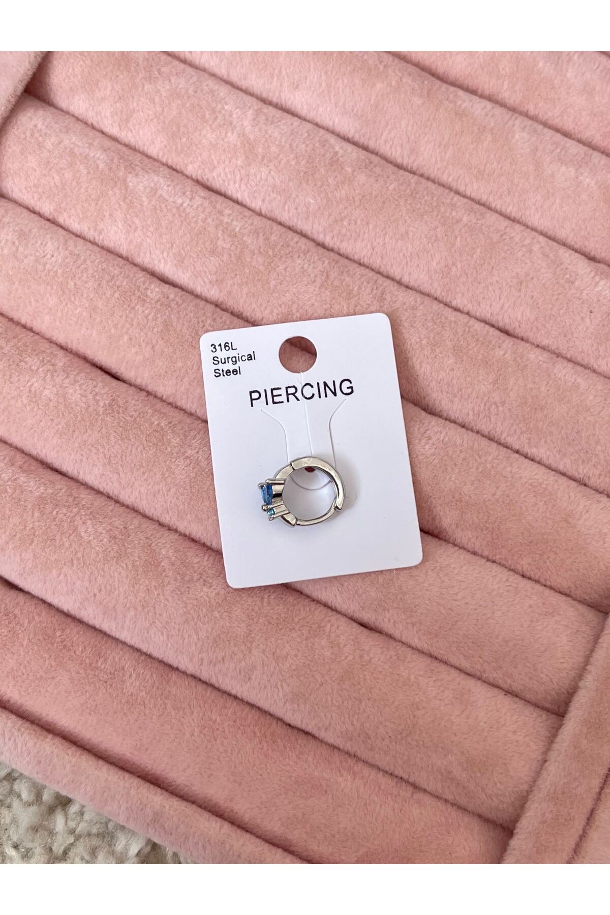 Mavi Taşlı Kelebek Halka 316L Cerrahi Çelik Helix Piercing