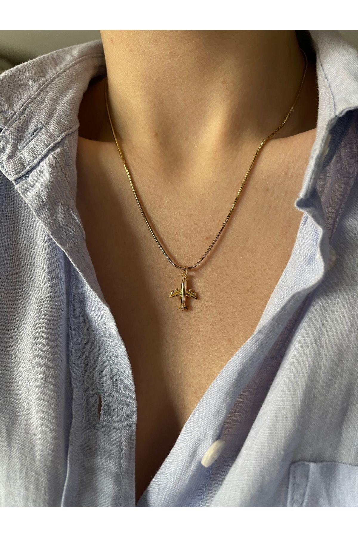 Uçak Figürlü Unisex Çelik Kolye