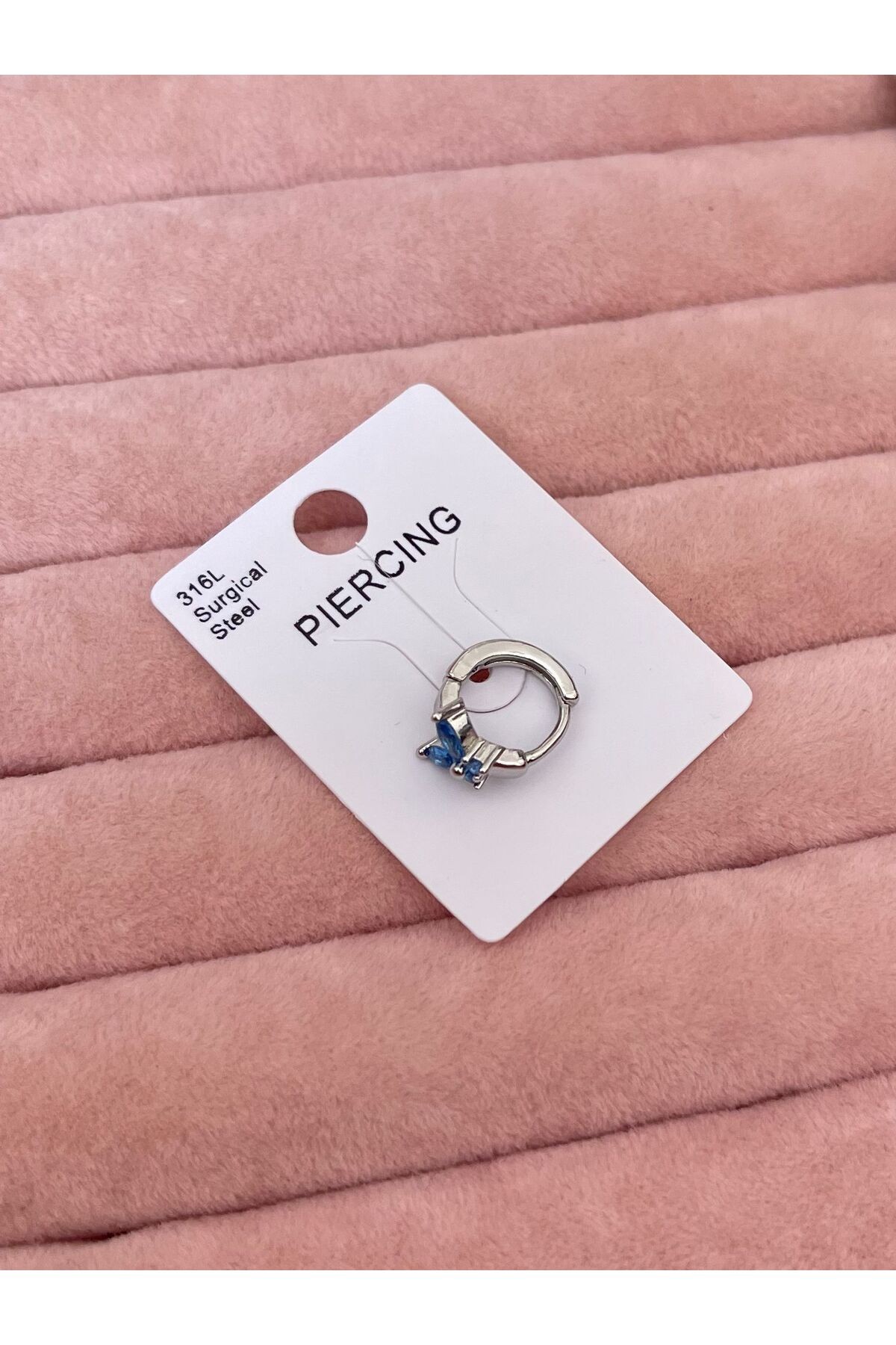 Mavi Taşlı Kelebek Halka 316L Cerrahi Çelik Helix Piercing