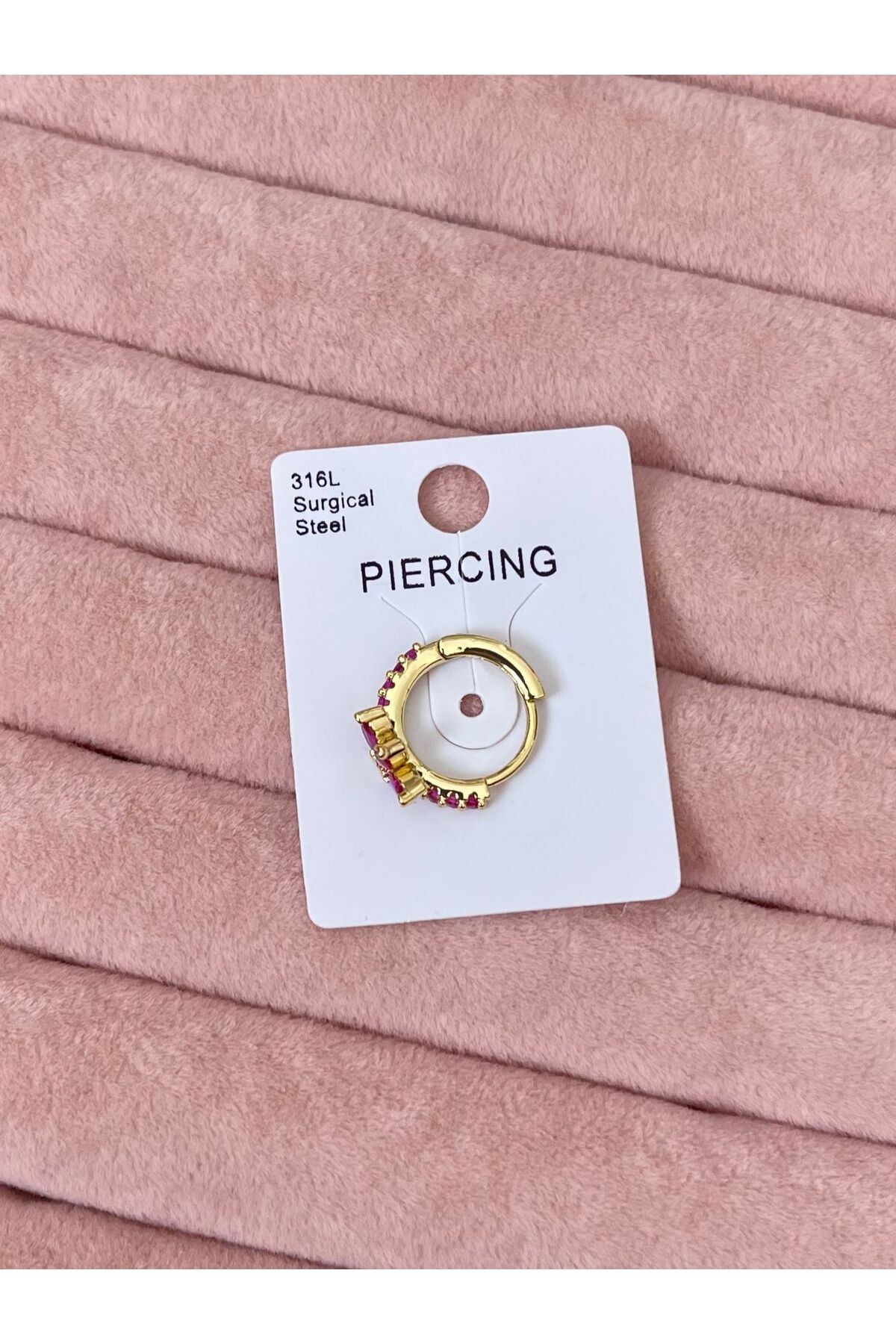 Pembe Yaprak Taşlı Halka 316L Cerrahi Çelik Helix Piercing
