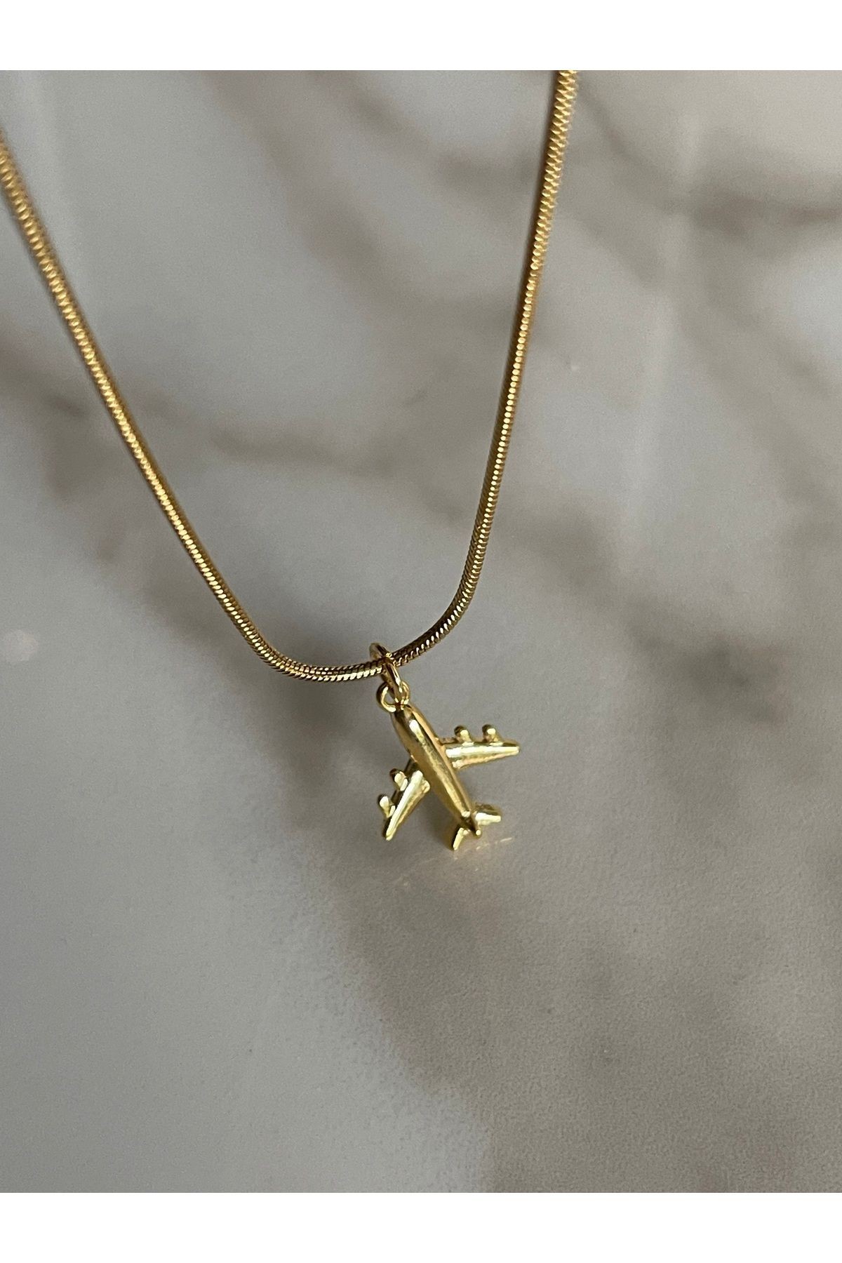 Uçak Figürlü Unisex Çelik Kolye