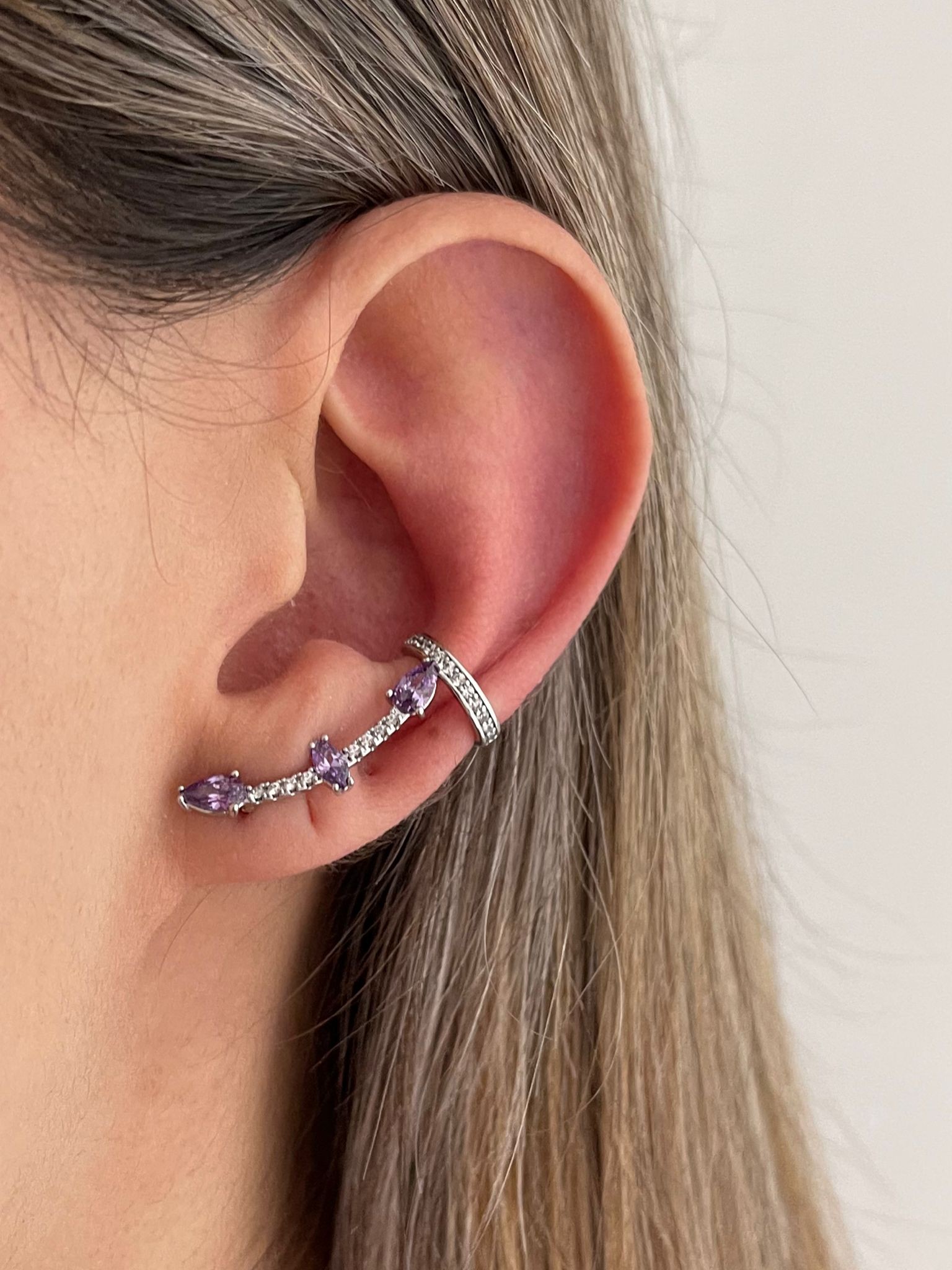 Taşlı Gold Earcufflı Küpe